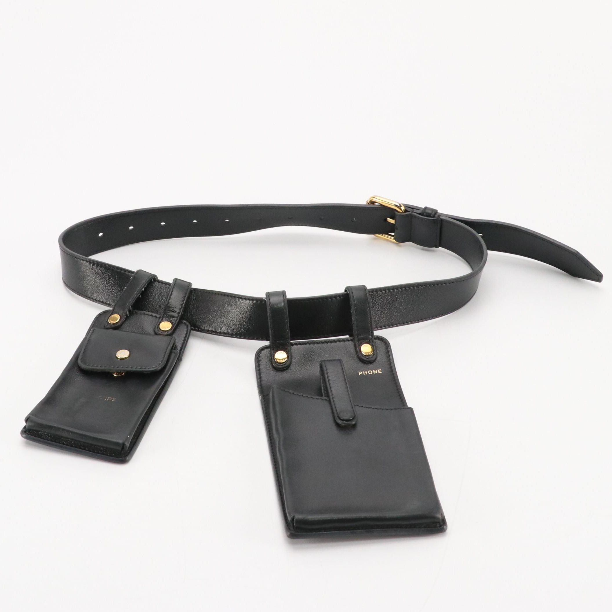 Fendi Employee Double Pocket Belt in Black Leather