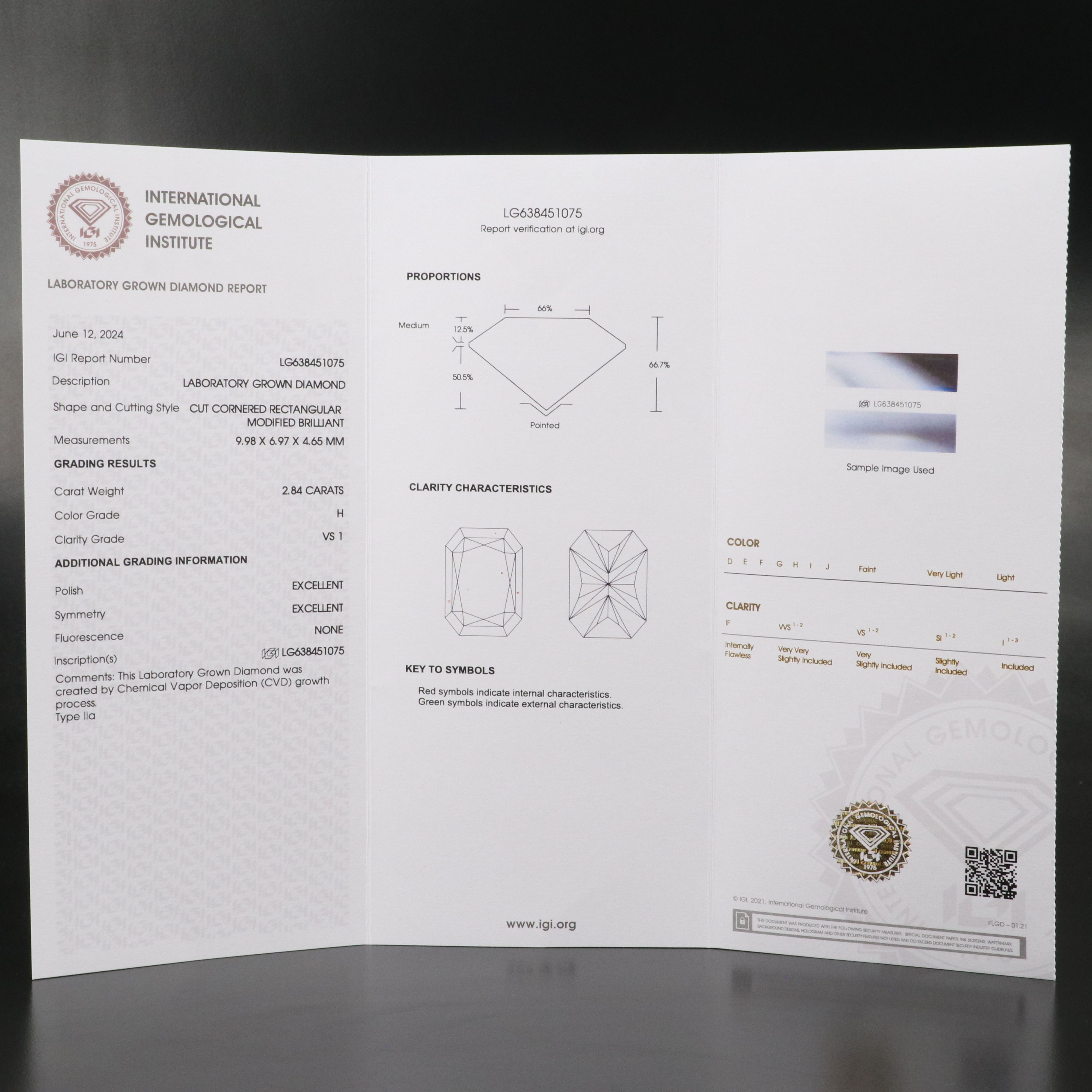Loose 2.84 CT Lab Grown Diamond with IGI Report