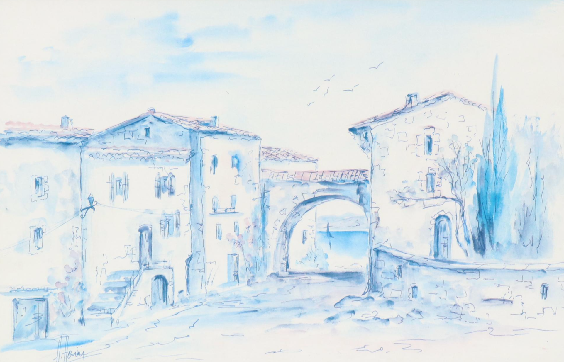 Halftone of Mediterranean Village,  Late 20th Century