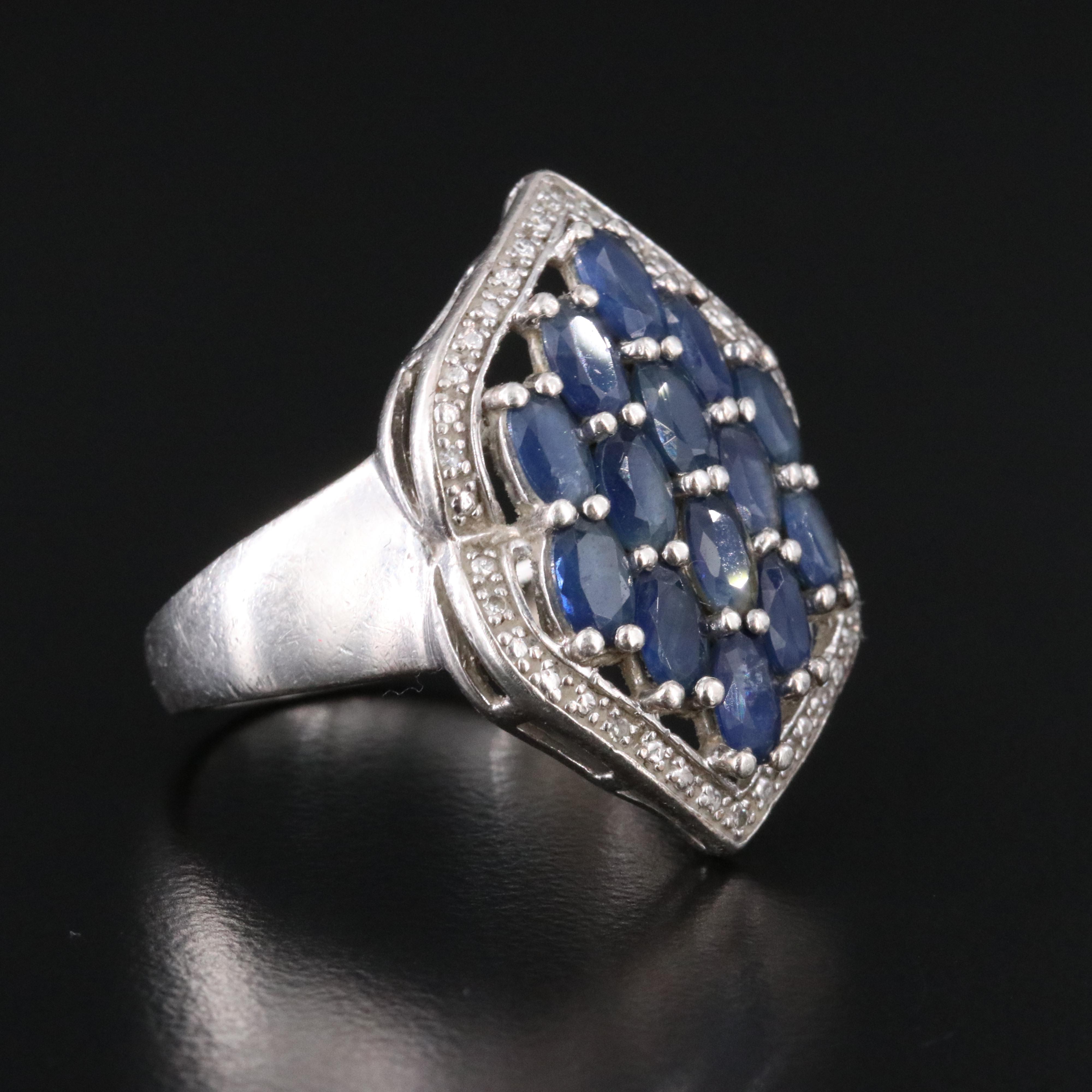 Sterling Sapphire and Diamond Ring