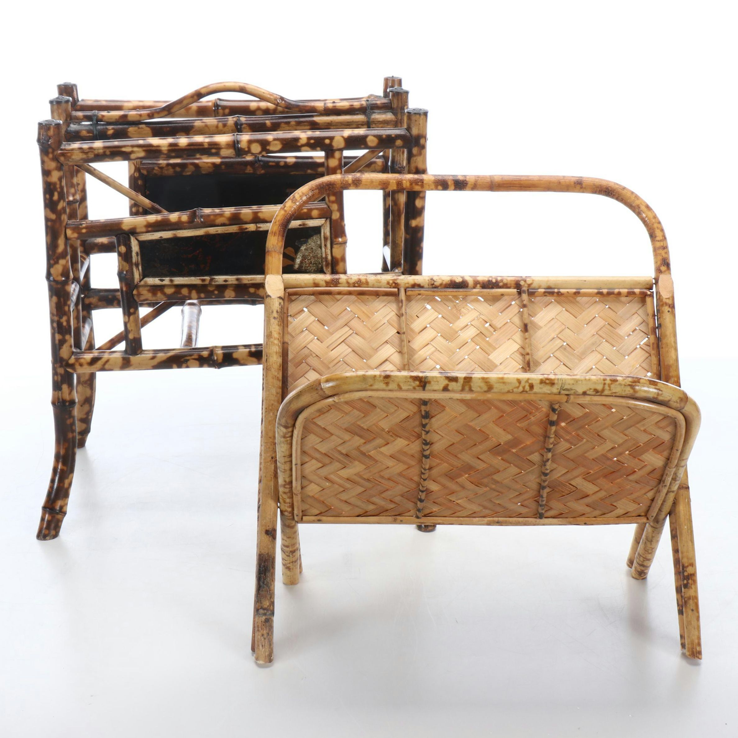 Lacquered Bamboo and Wicker Magazine Racks
