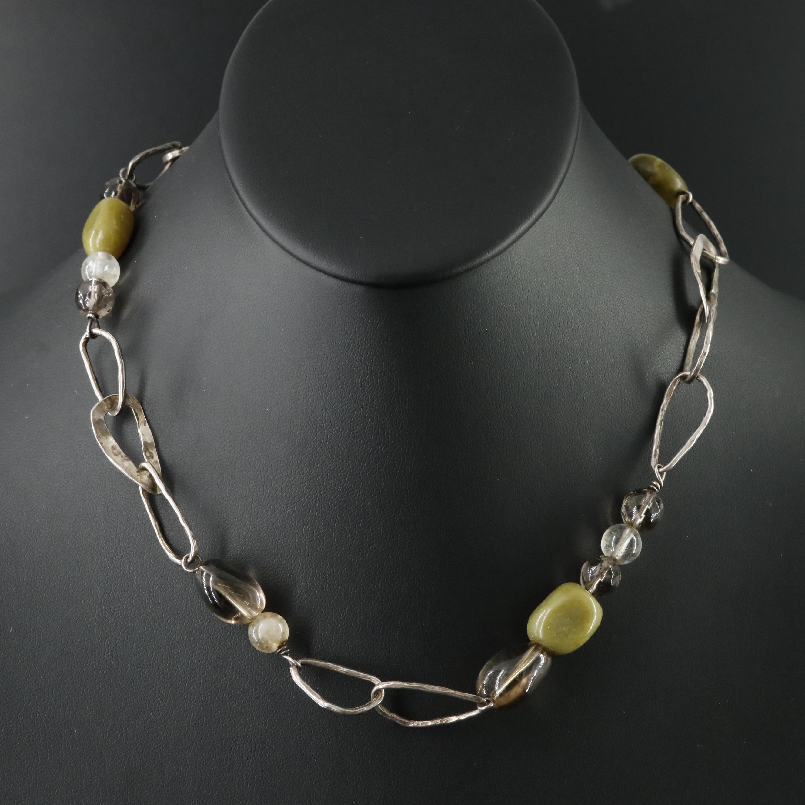 Silpada Sterling Smoky Quartz, Rock Crystal and Serpentine Necklace