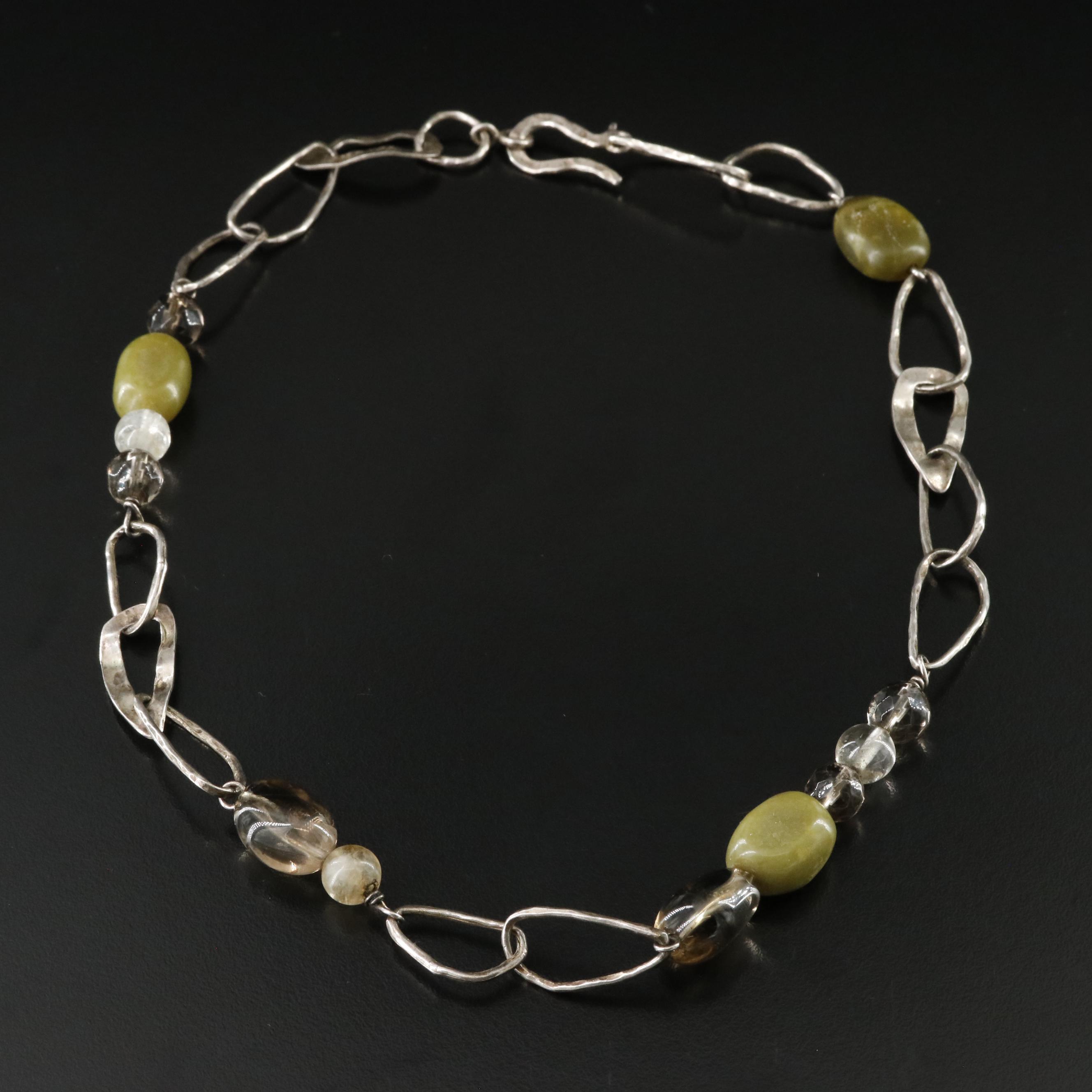 Silpada Sterling Smoky Quartz, Rock Crystal and Serpentine Necklace