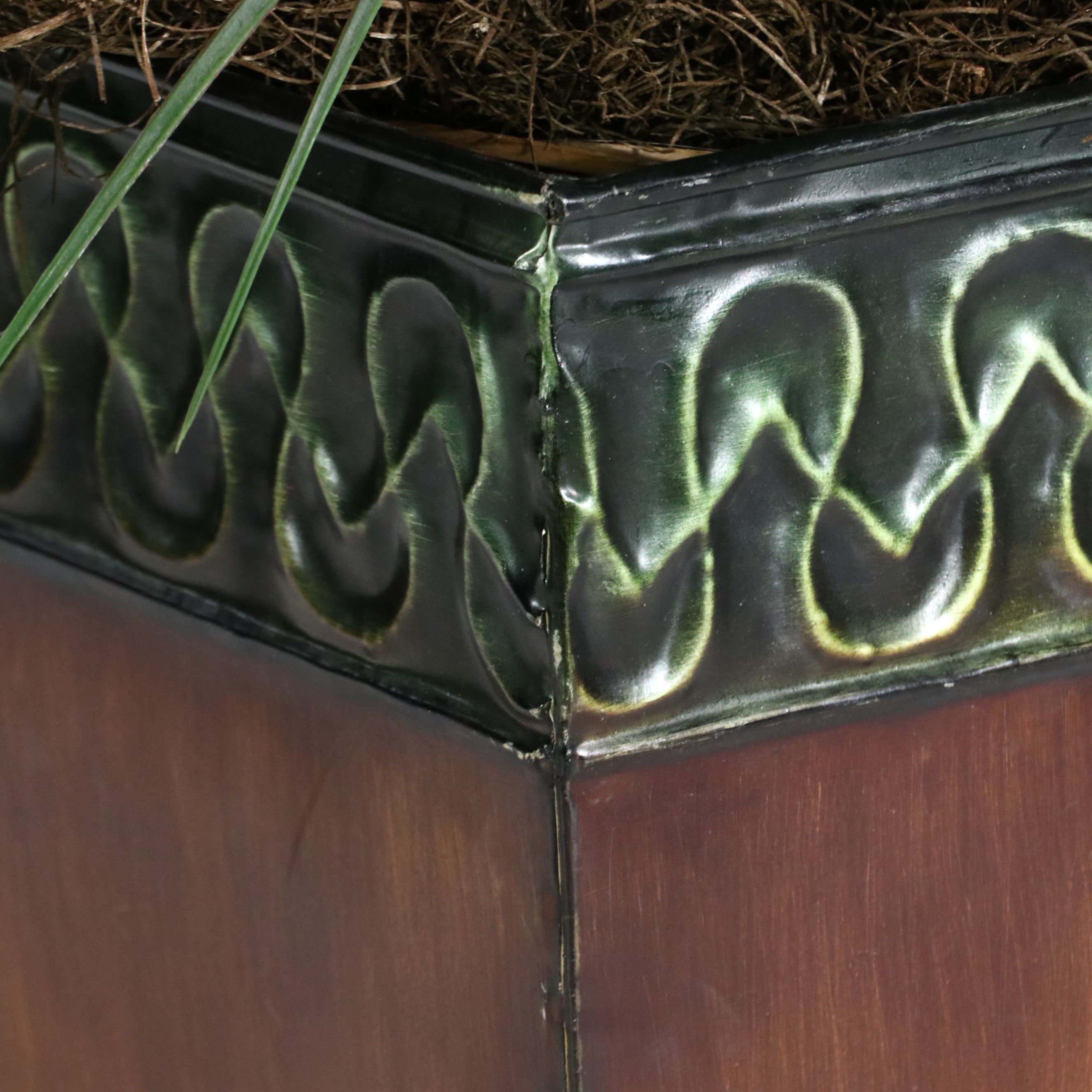 Artificial Grass in Ashland Metal Planter with Large Wooden Gourd Vase