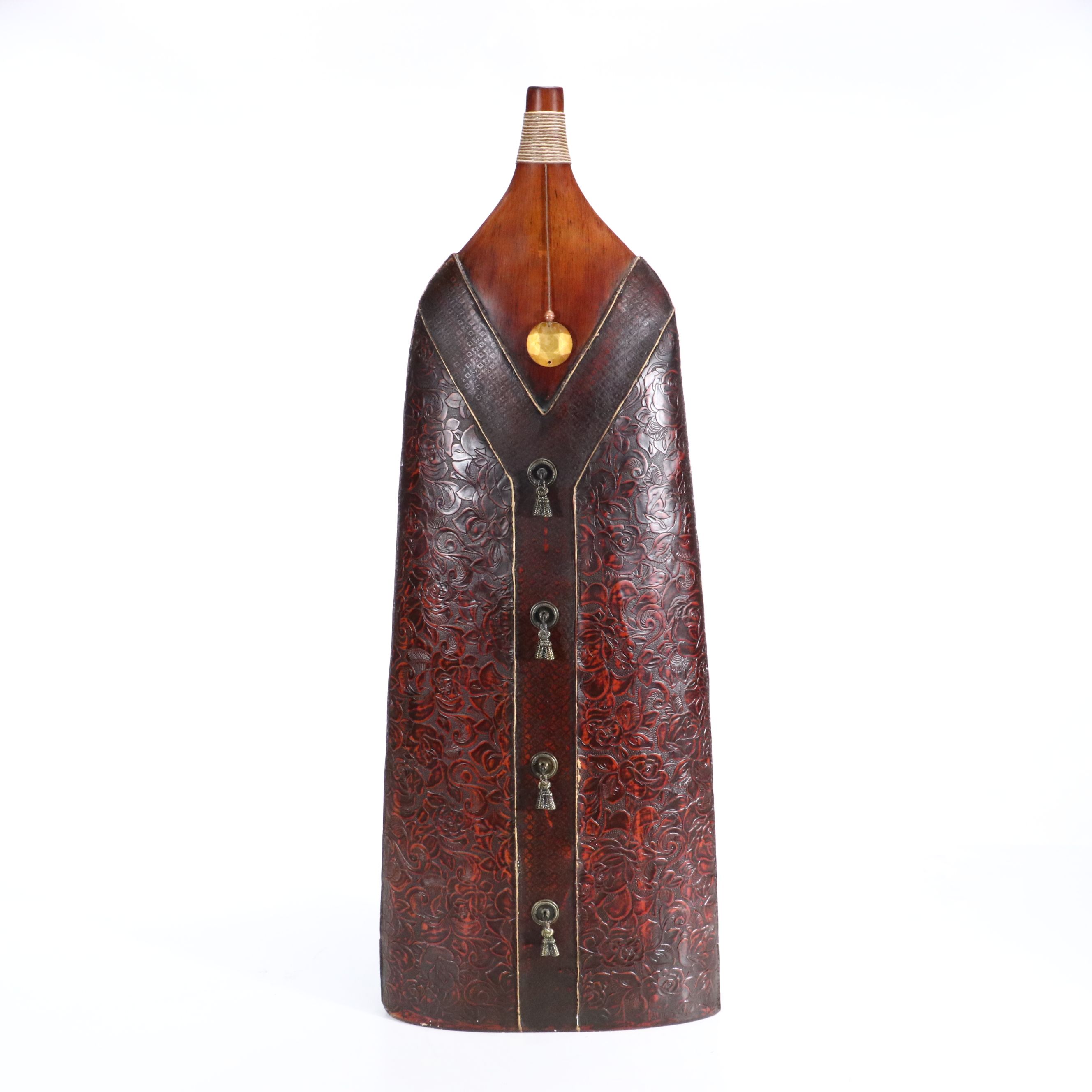 Artificial Grass in Ashland Metal Planter with Large Wooden Gourd Vase