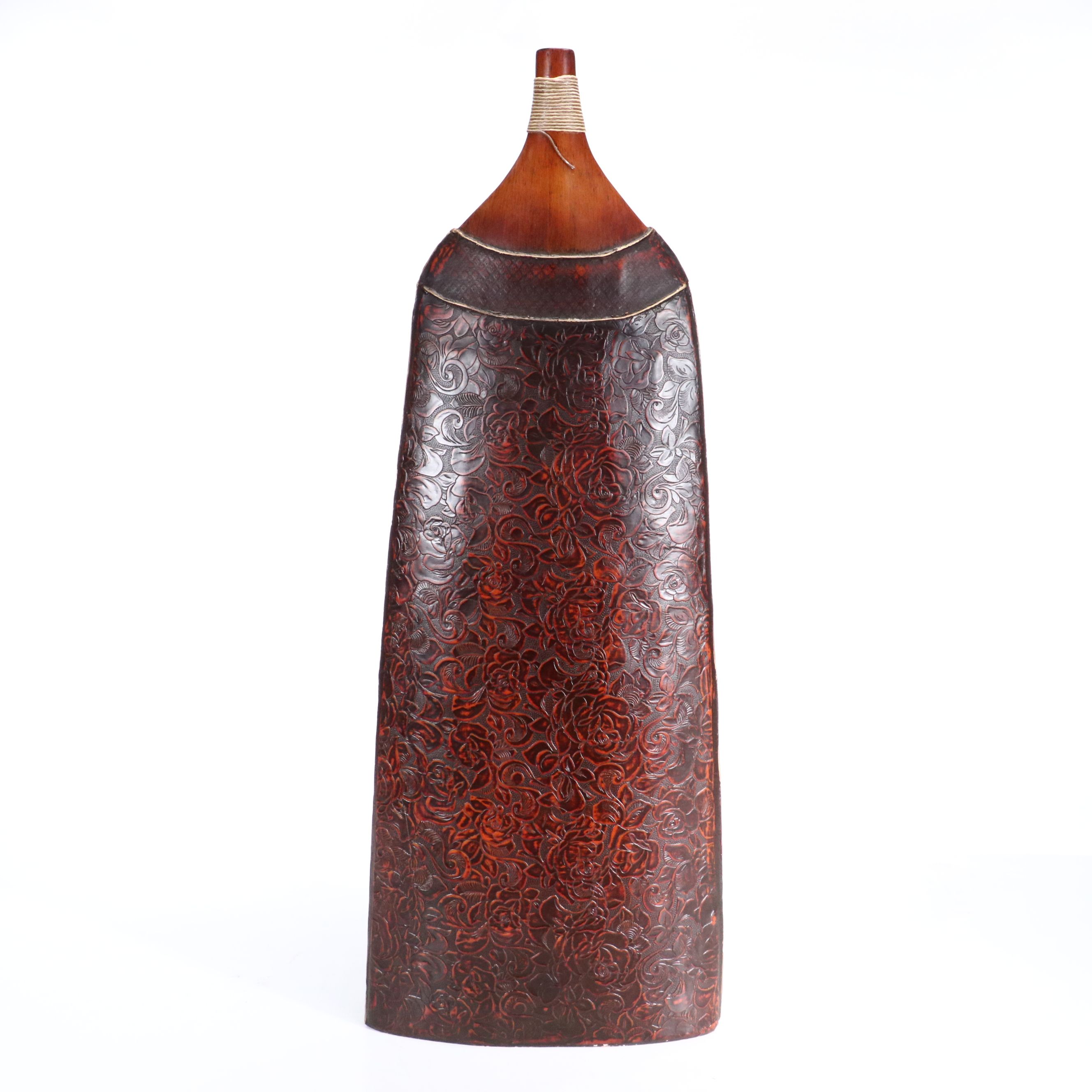 Artificial Grass in Ashland Metal Planter with Large Wooden Gourd Vase