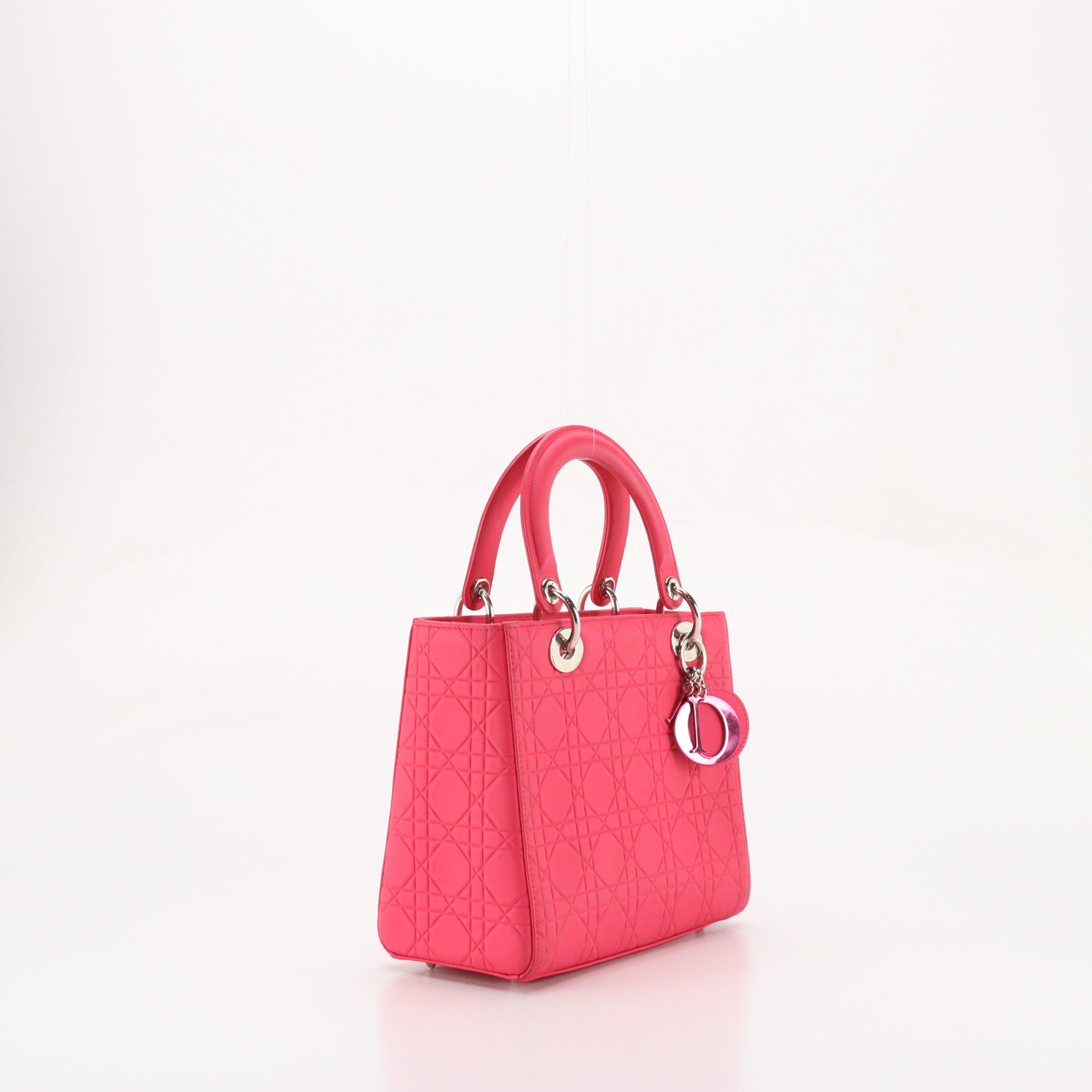 Christian Dior Lady Dior Two-Way Bag in Pink Cannage Embossed Coated Leather