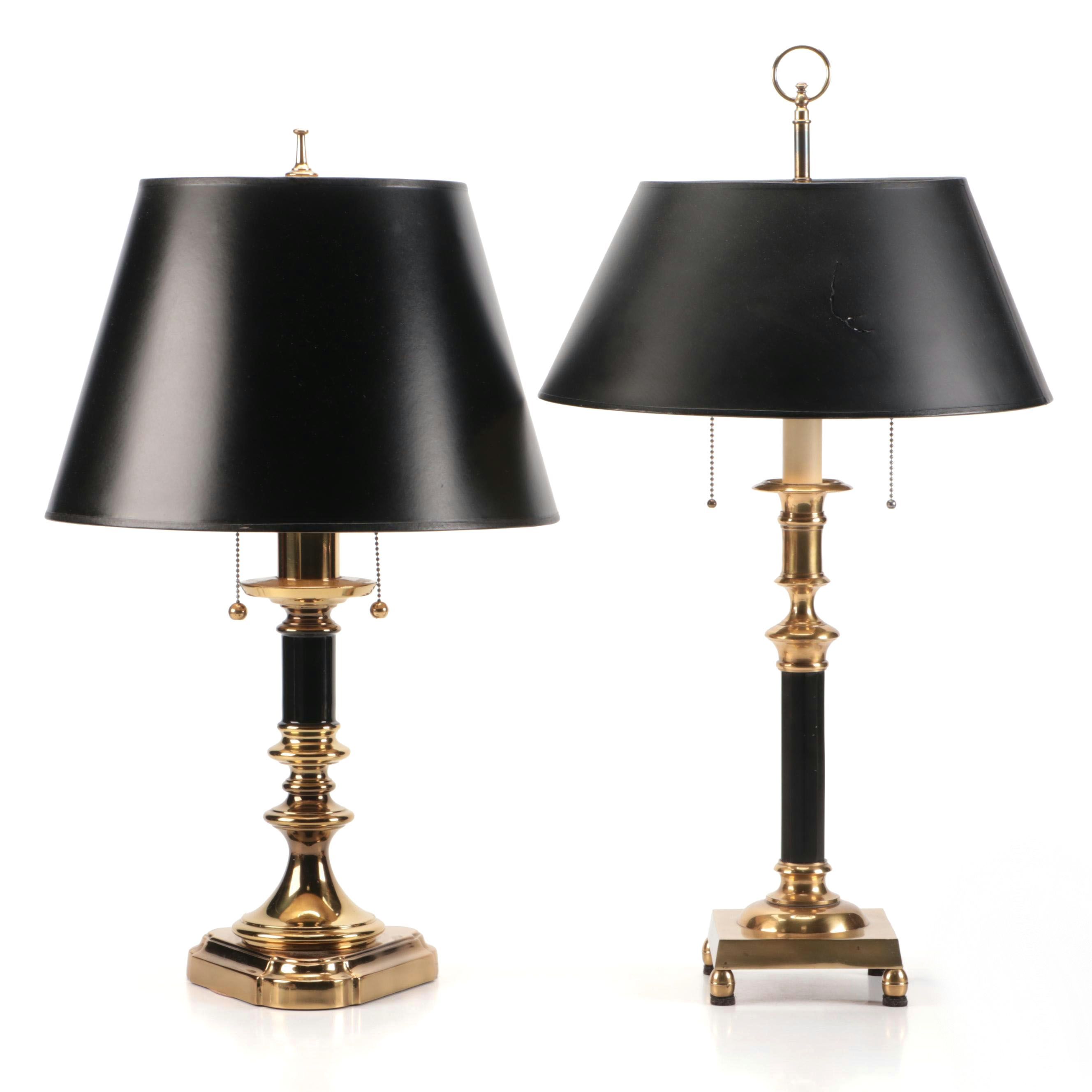 Ethan Allen and Other Neoclassical Brass and Black Acrylic Table Lamps