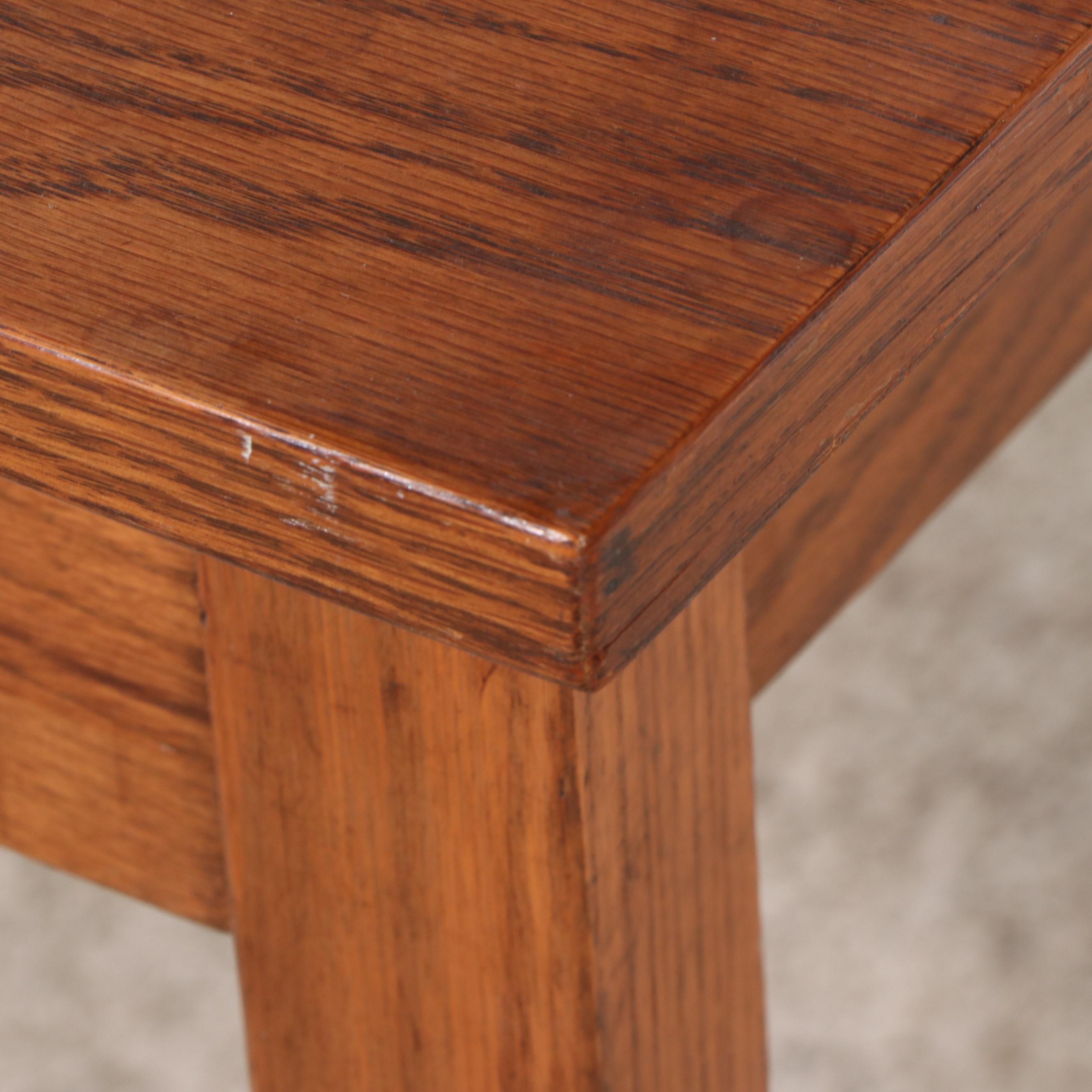 Oak Two-Drawer Writing Table with Upholstered Stool, 20th Century