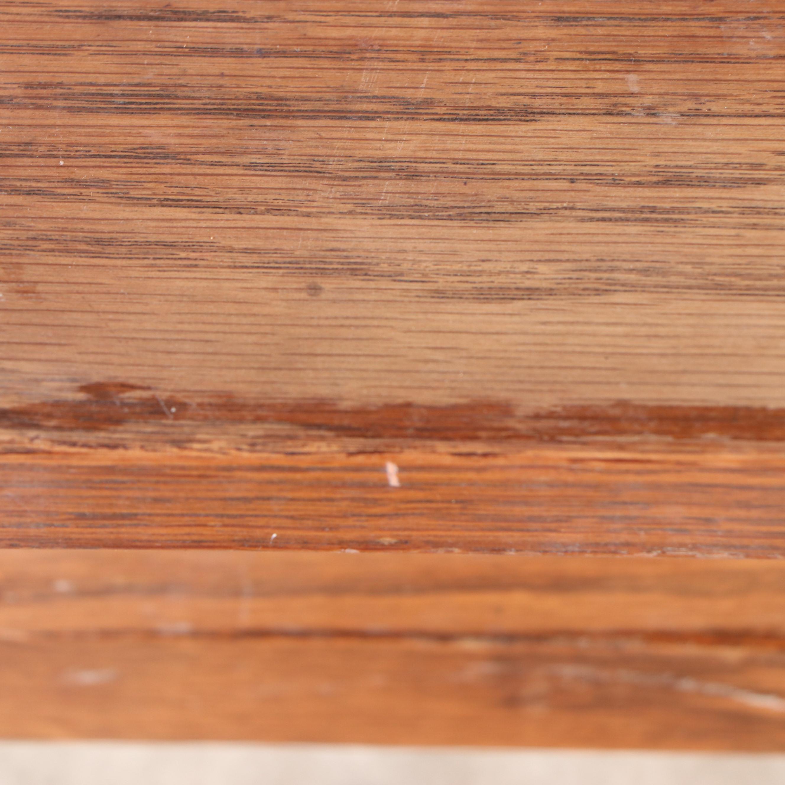 Oak Two-Drawer Writing Table with Upholstered Stool, 20th Century