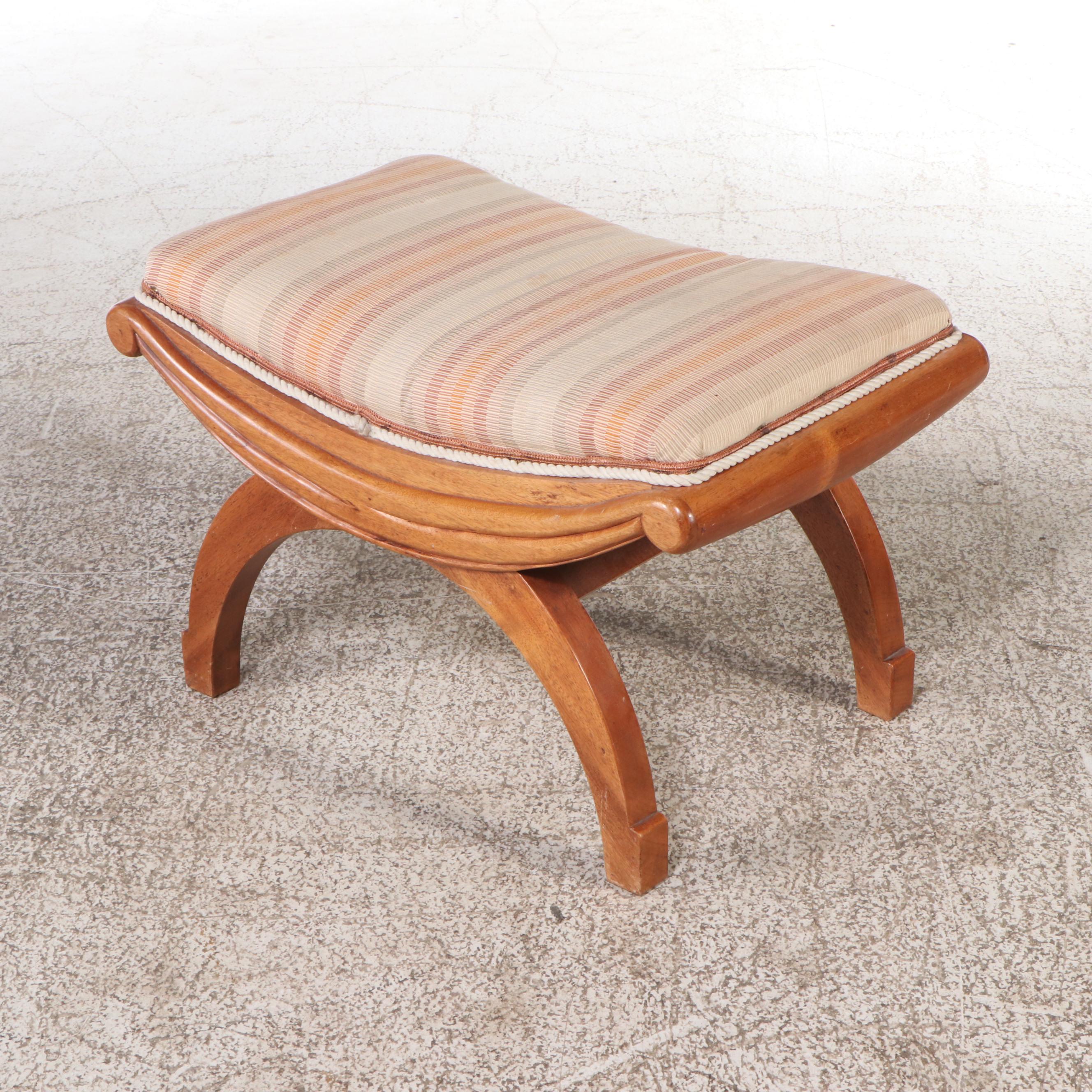 Oak Two-Drawer Writing Table with Upholstered Stool, 20th Century