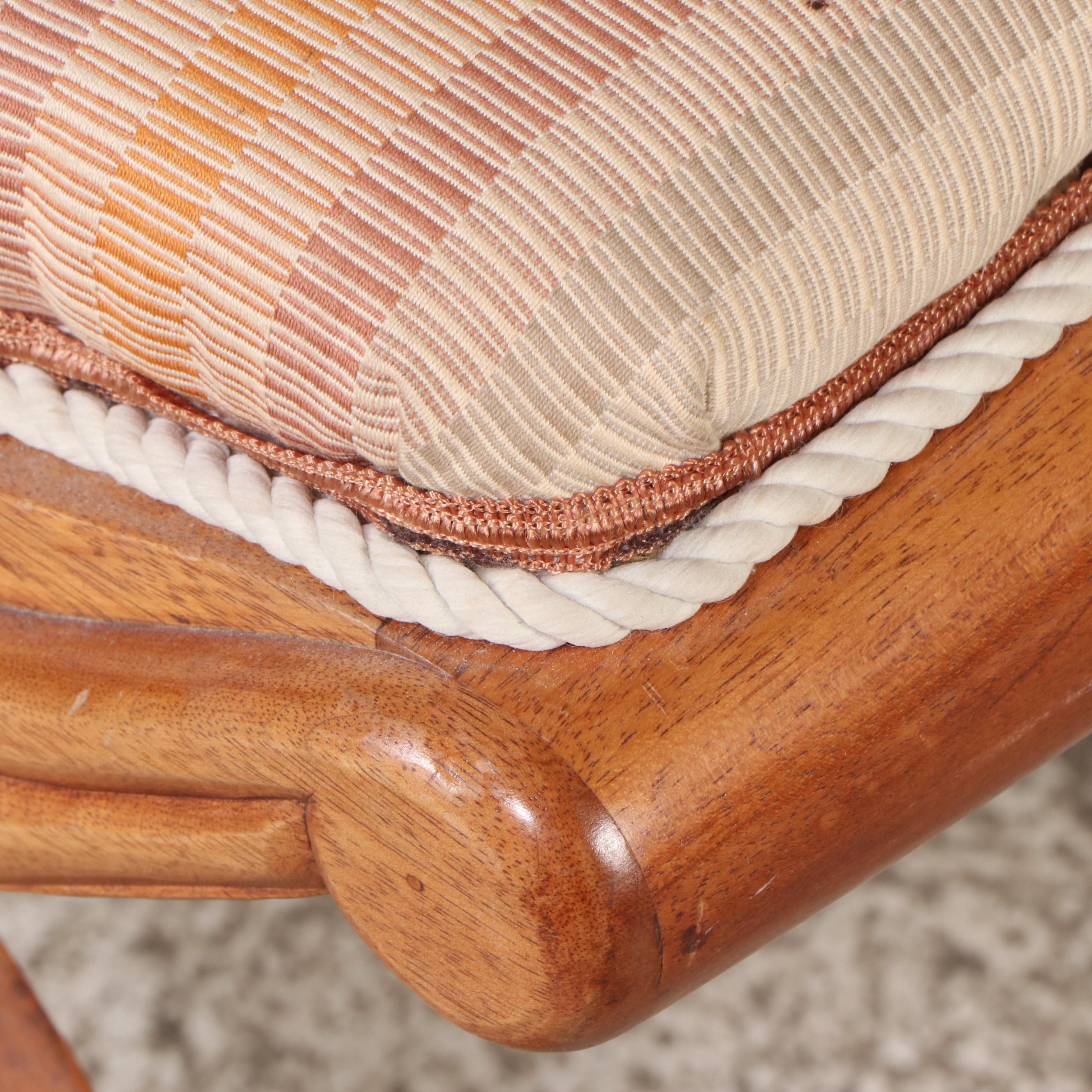 Oak Two-Drawer Writing Table with Upholstered Stool, 20th Century