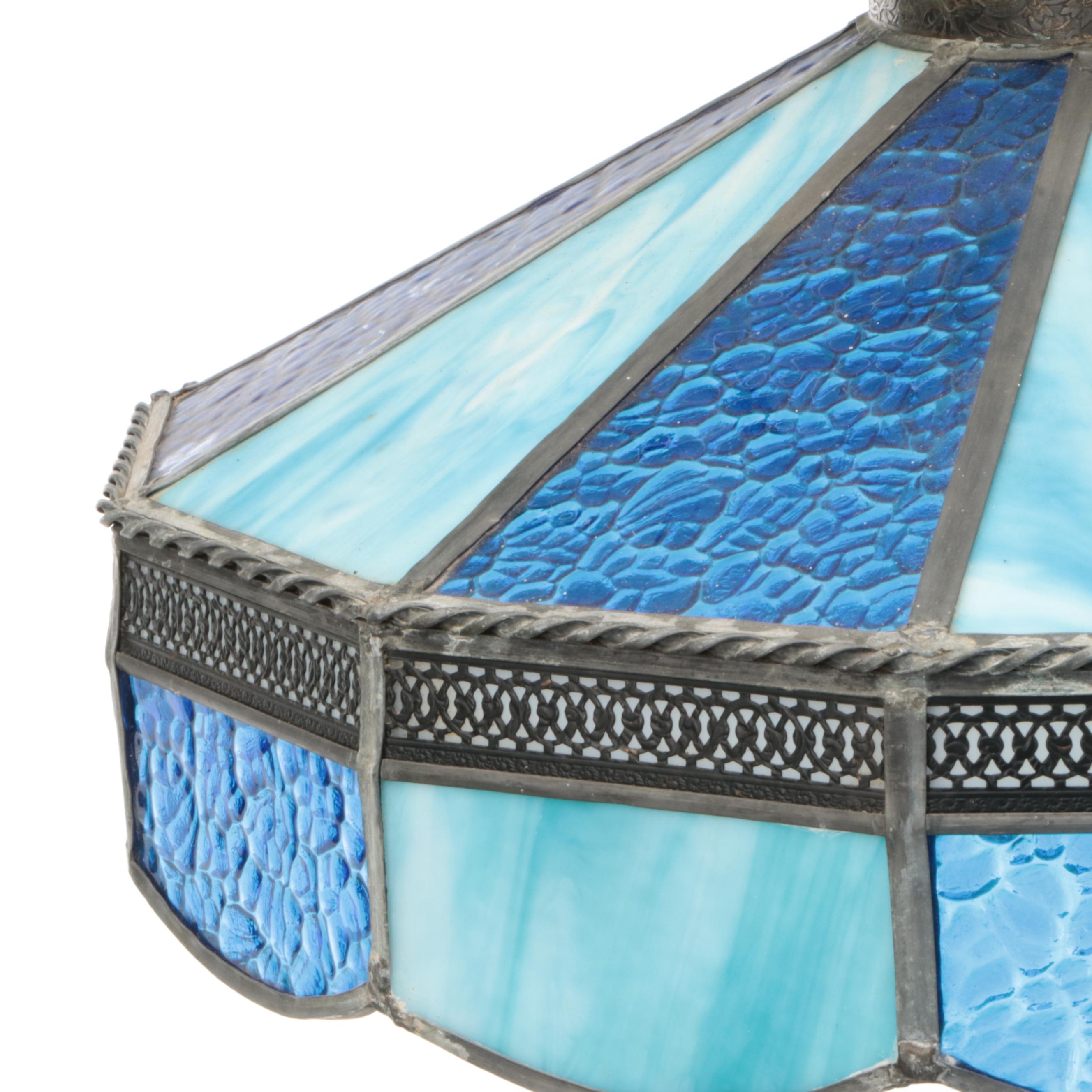 Blue Slag Glass Pendant Light