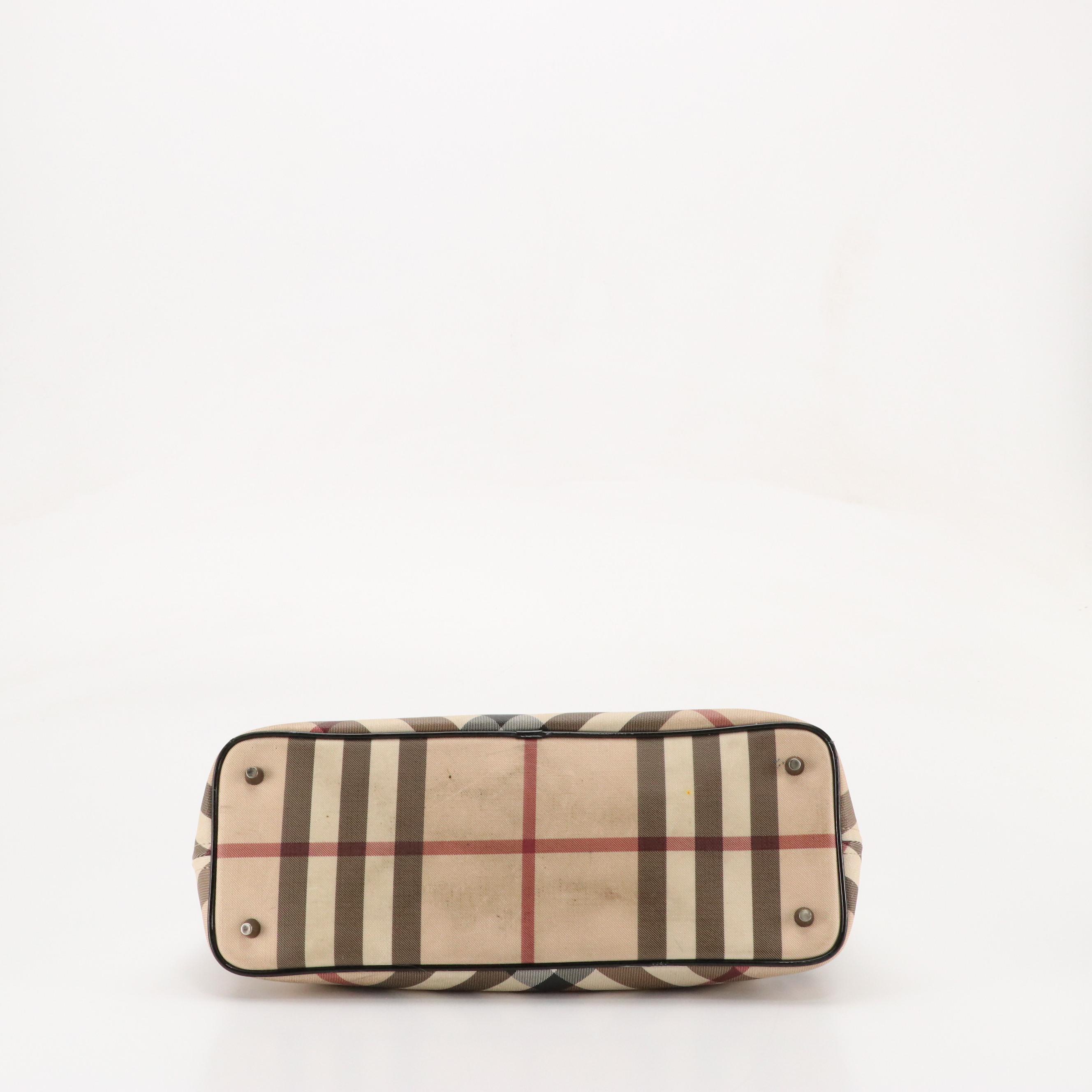 Burberry Regent Shoulder Bag in Nova Check Coated Canvas & Black Patent Leather