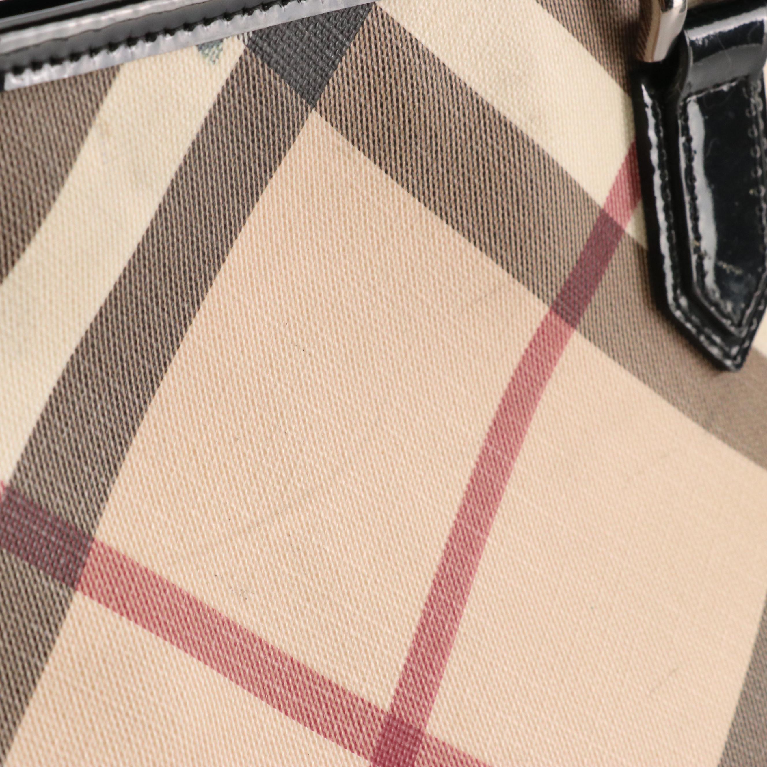 Burberry Regent Shoulder Bag in Nova Check Coated Canvas & Black Patent Leather