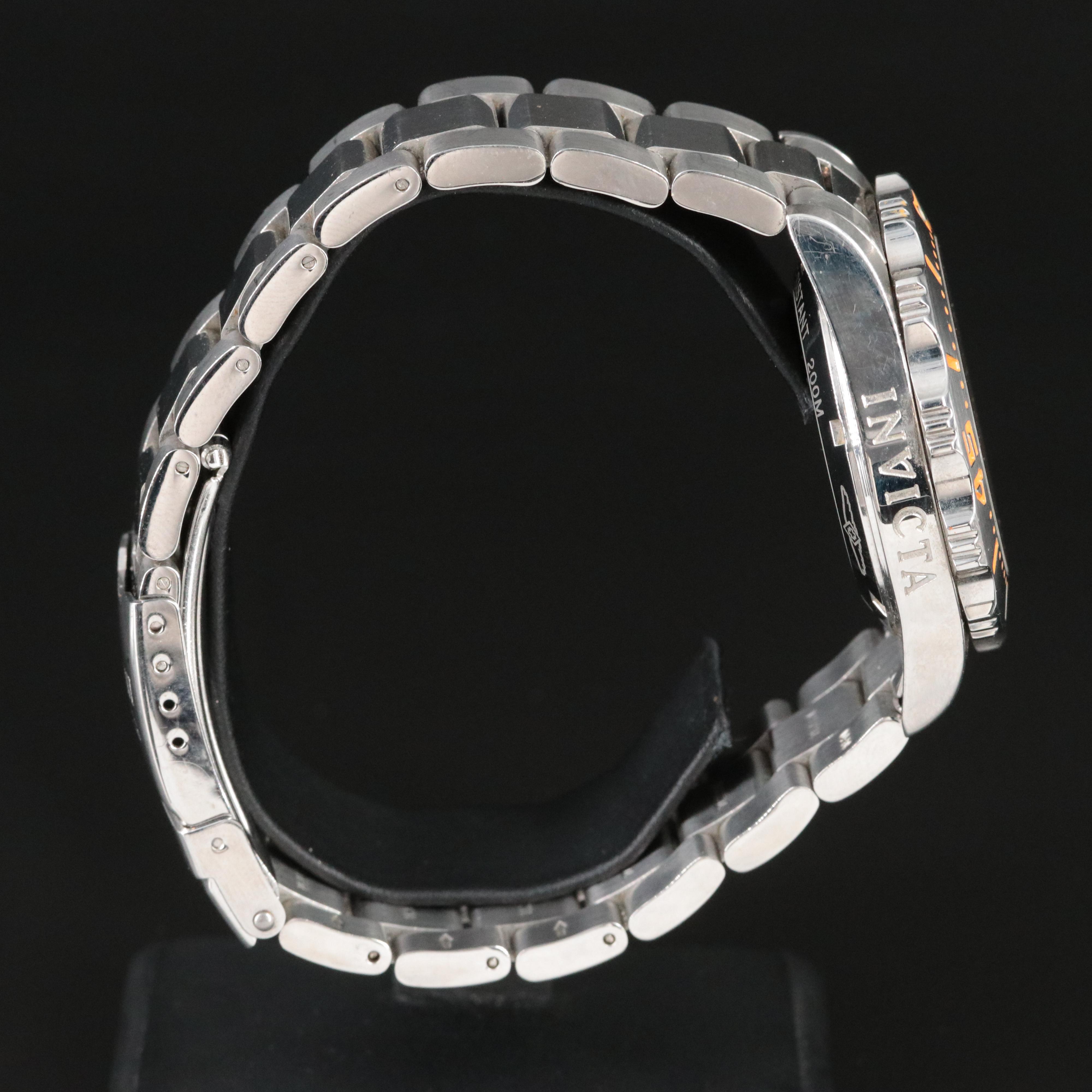 Invicta Orange Dial Stainless Steel Day-Date Divers 200m Watch