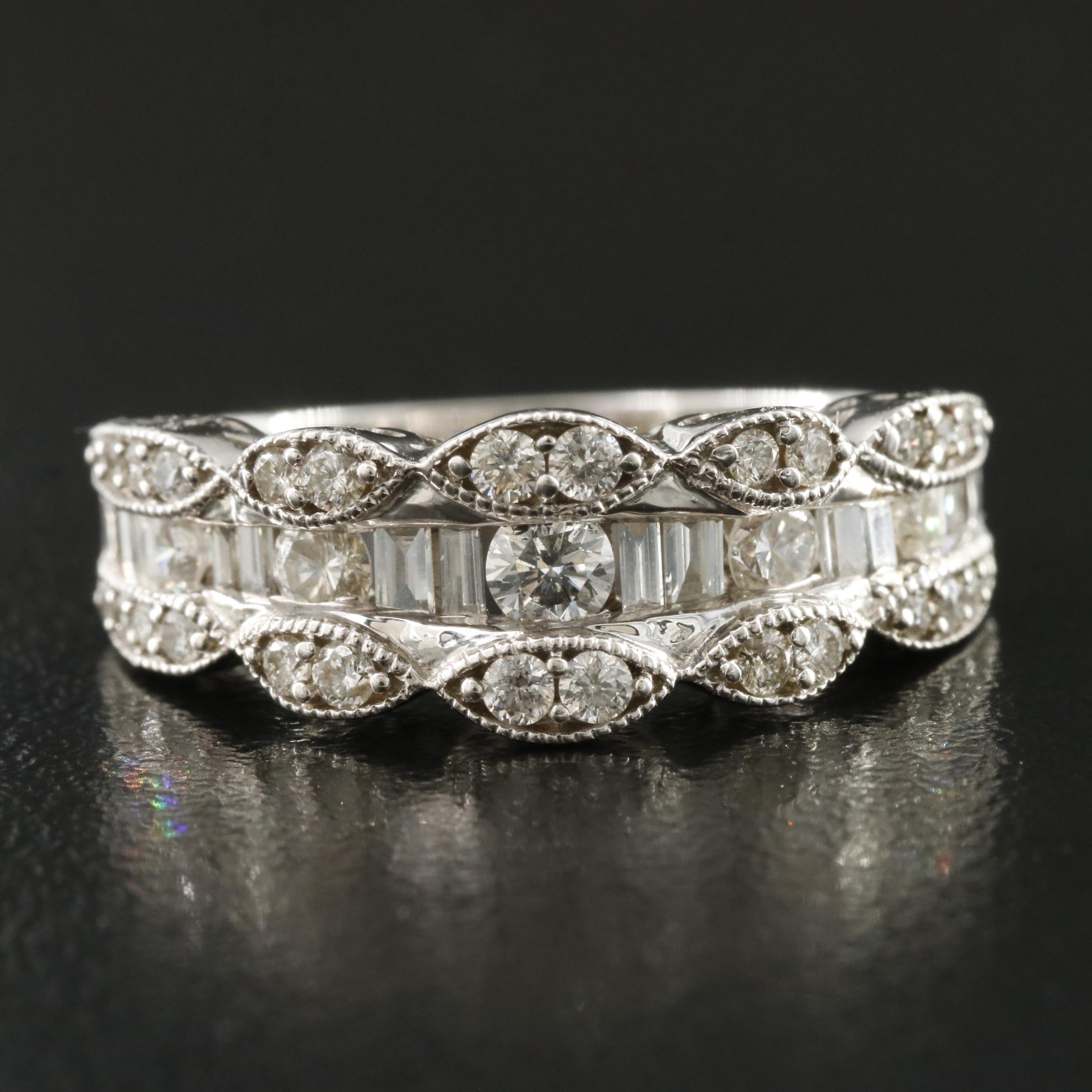 14K 0.99 CTW Diamond Fluted Ring