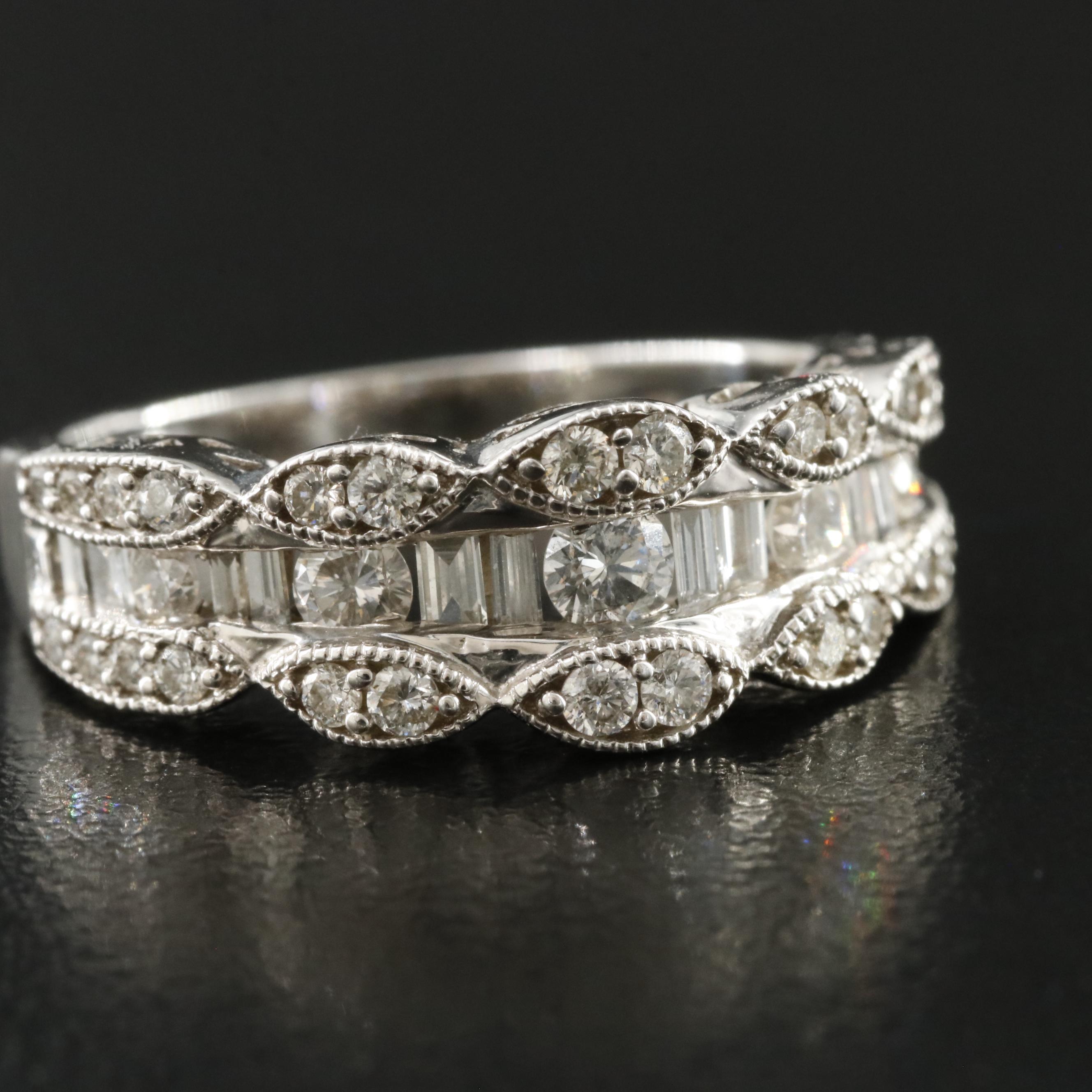 14K 0.99 CTW Diamond Fluted Ring