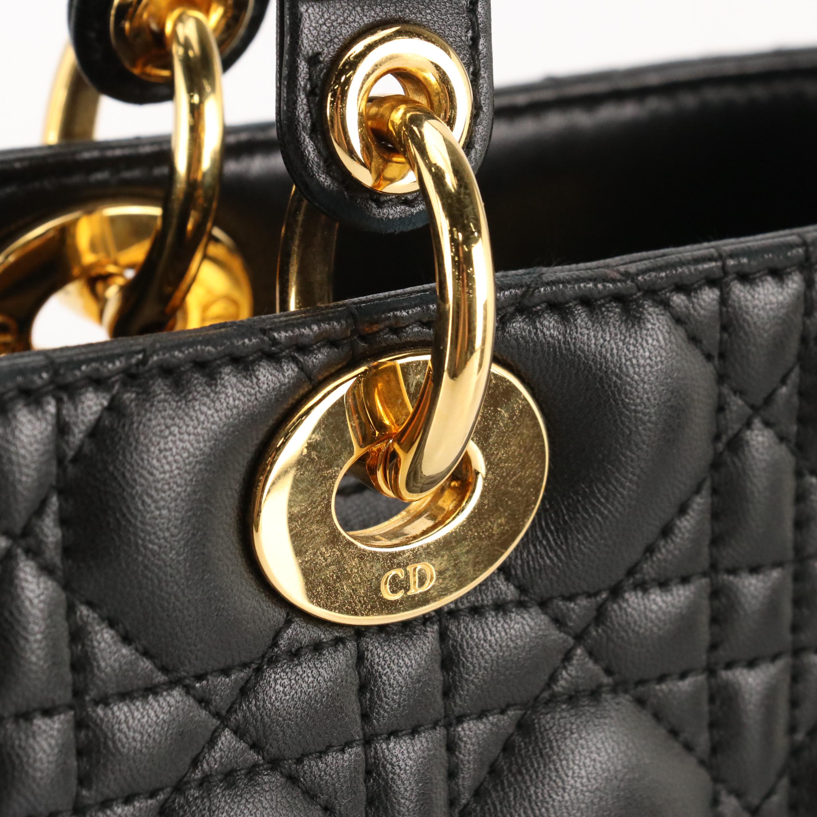 Christian Dior Large Lady Dior Two-Way Bag in Black Cannage Quilted Lambskin