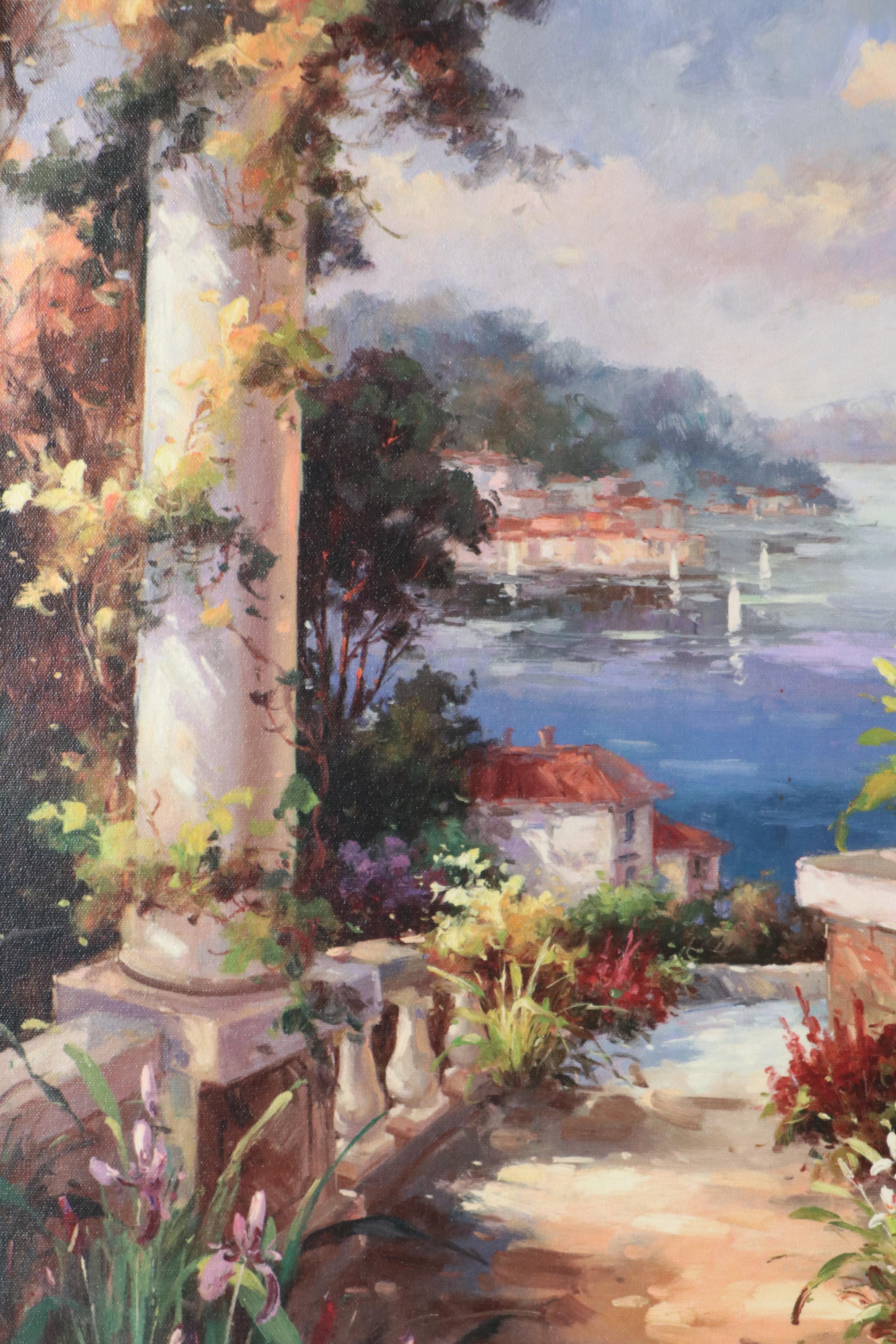 Offset Lithograph of Mediterranean Terrace with Flowers, 21st Century