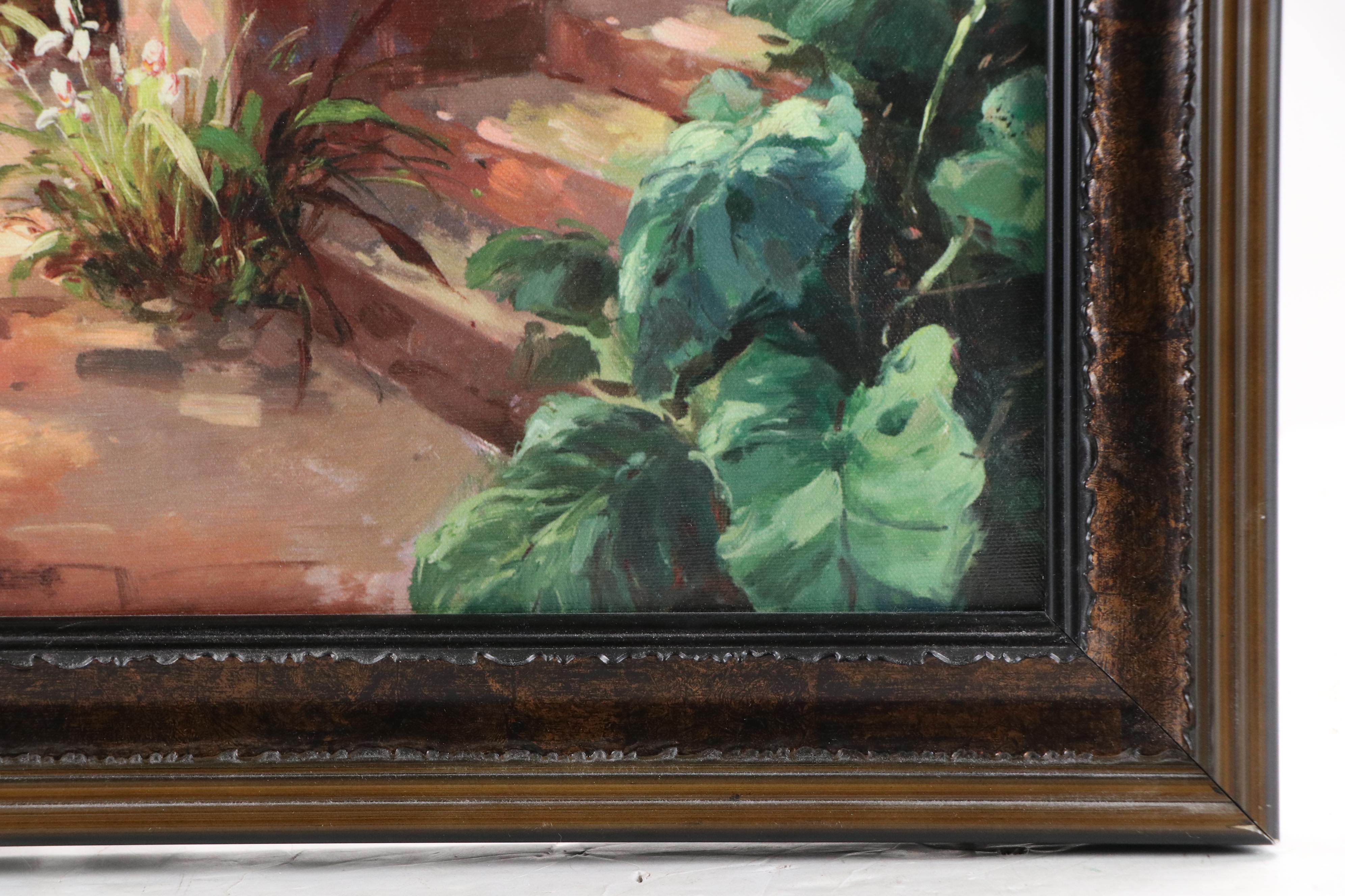 Offset Lithograph of Mediterranean Terrace with Flowers, 21st Century