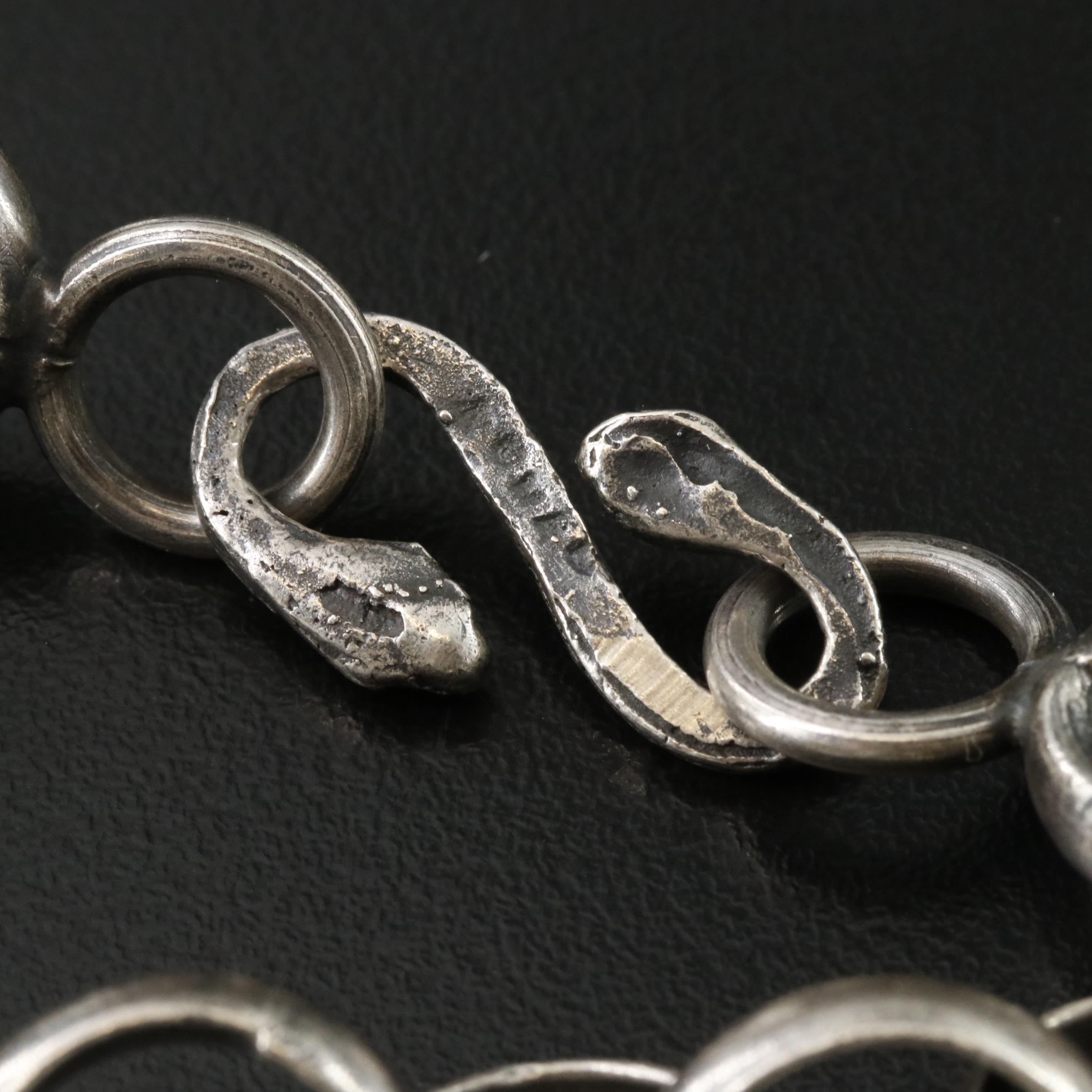 850 Silver Rolo Chain and Skull & Cross Charm Bracelet with Spinel Eyes