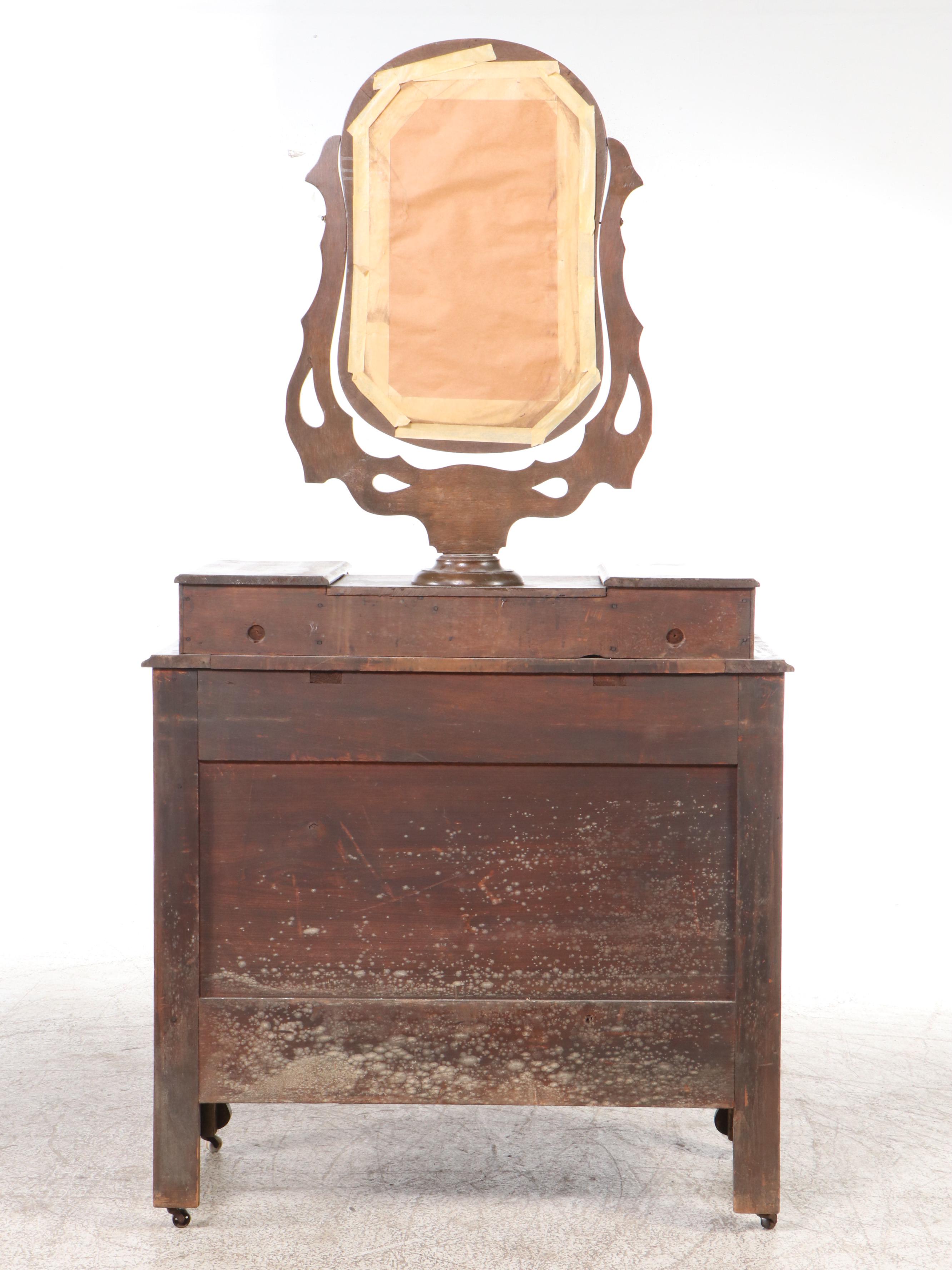 Victorian Walnut Men's Vanity and Dresser with Marble Slab