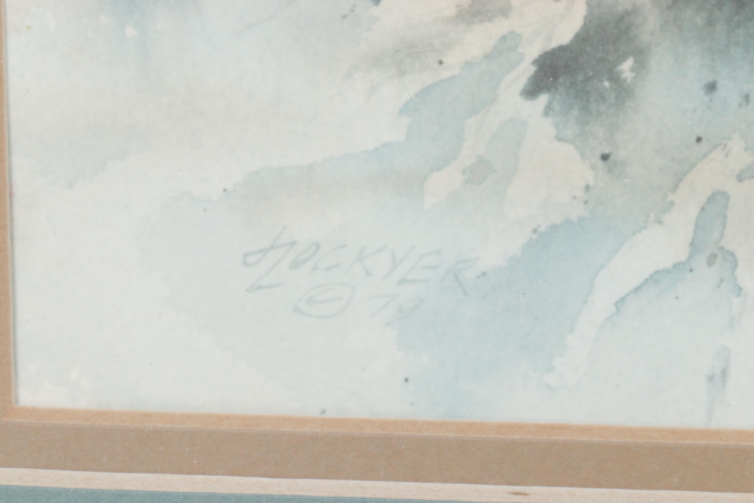 Lockyer Cool-Toned Watercolor Painting of Tree Roots in Winter Forest Landscape