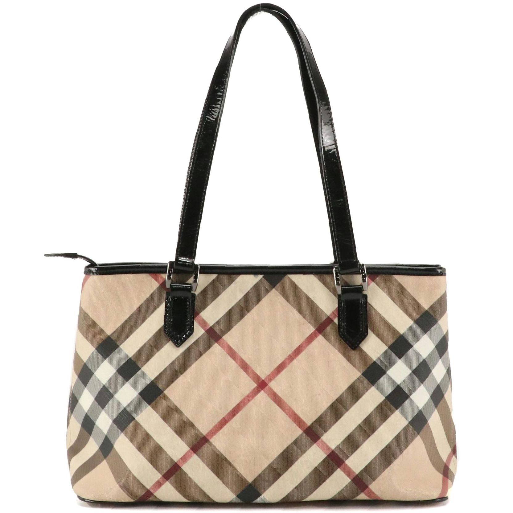 Burberry Regent Shoulder Bag in Nova Check Coated Canvas & Black Patent Leather