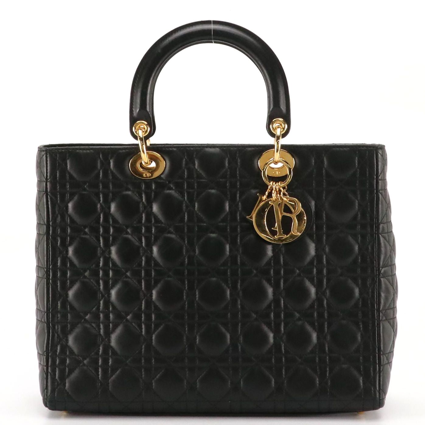 Christian Dior Large Lady Dior Two-Way Bag in Black Cannage Quilted Lambskin