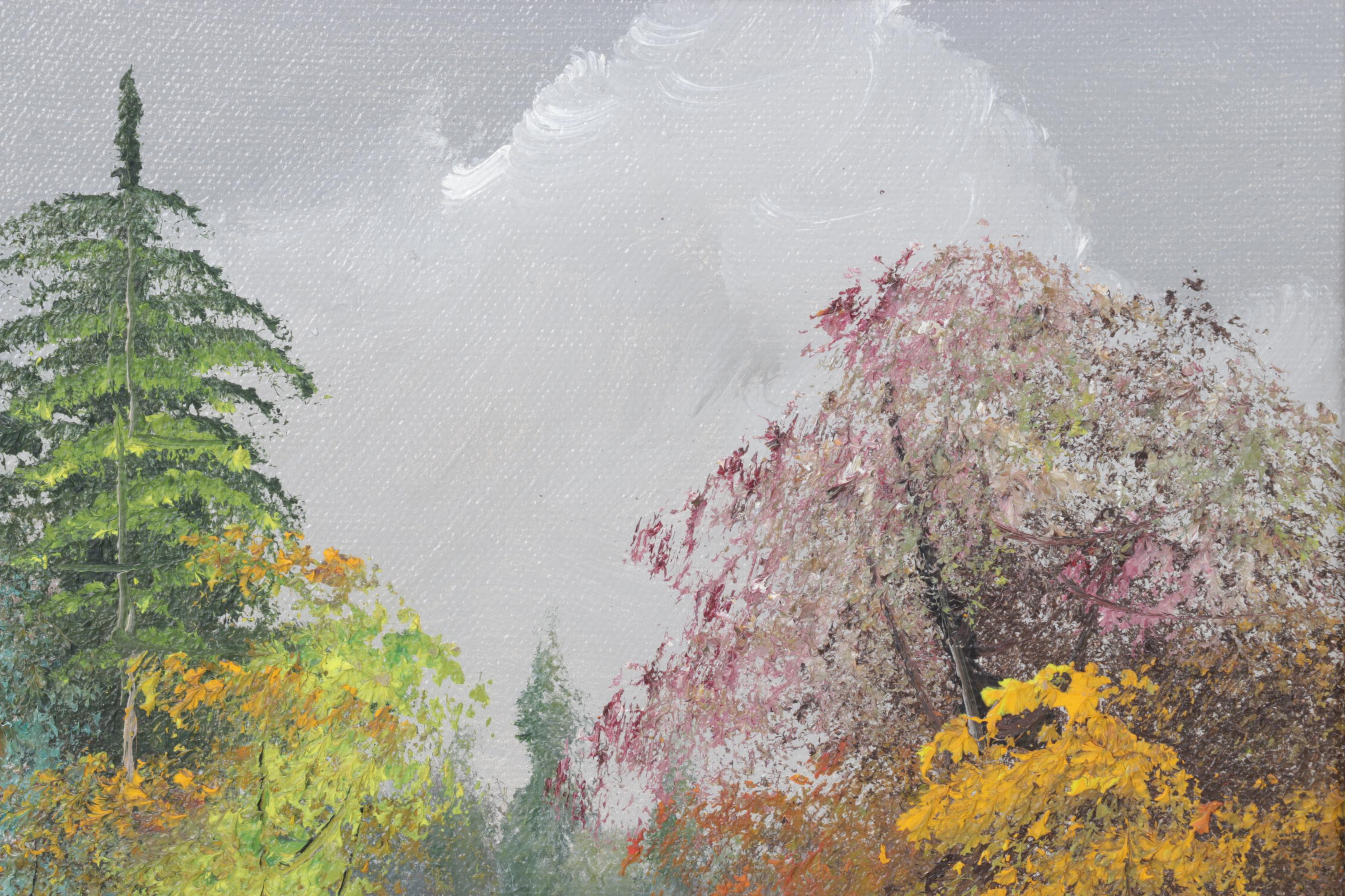 Thompson Impressionist Oil Painting of Autumn Trees on River, Late 20th Century