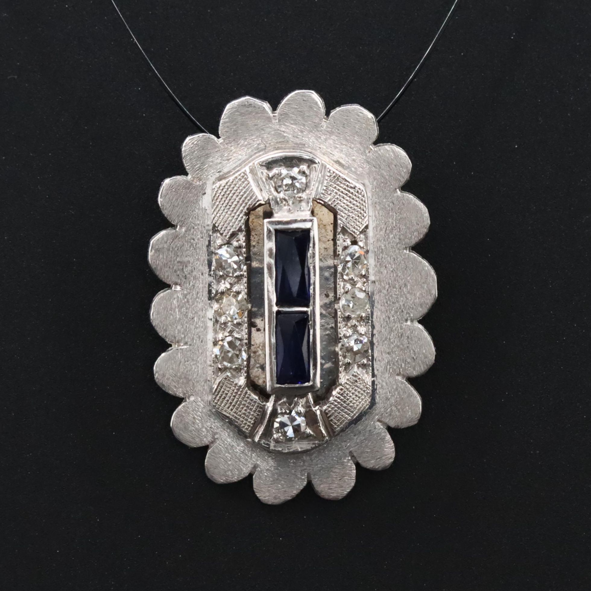 Art Deco 14K Diamond and Sapphire Pendant