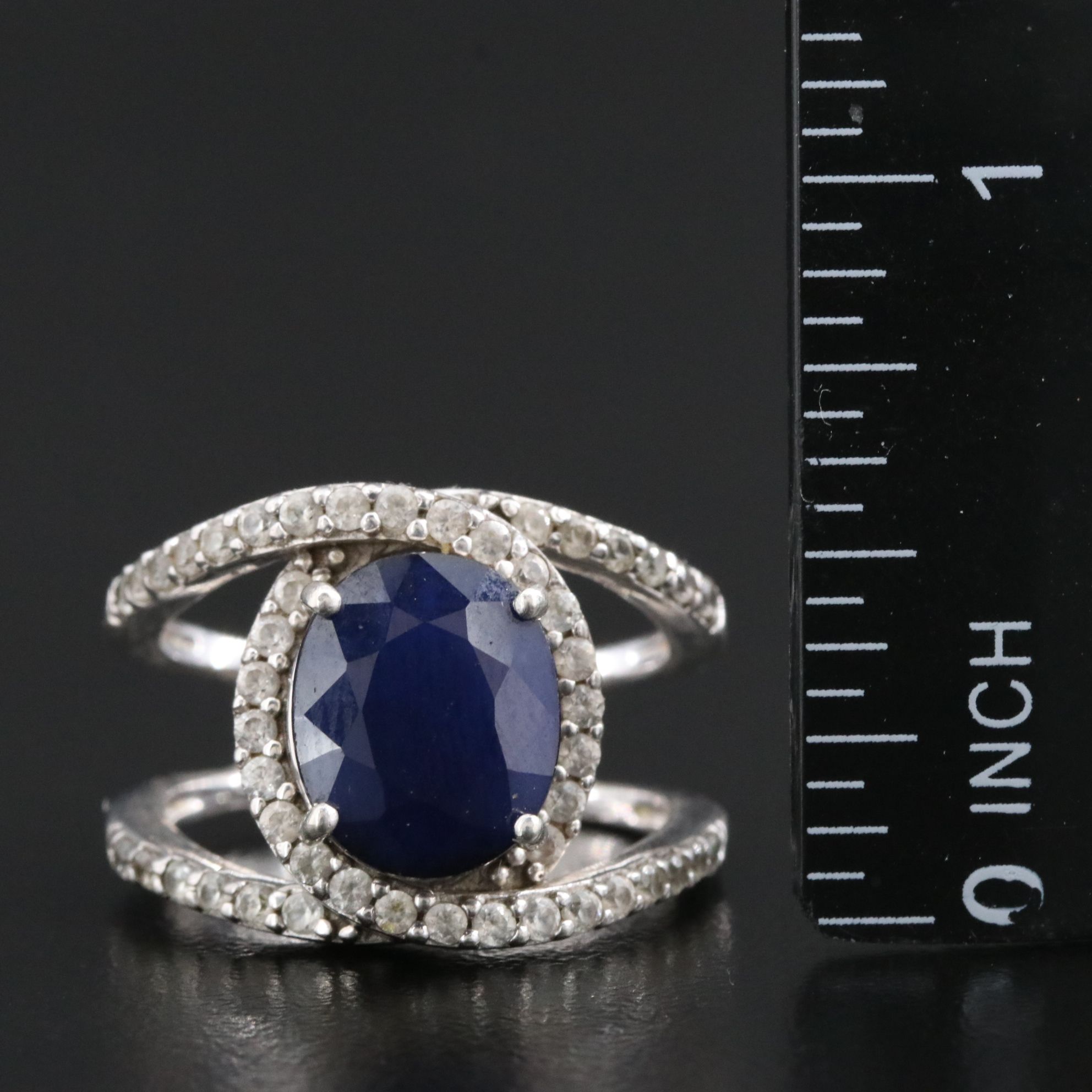 Sterling Sapphire and White Zircon Ring