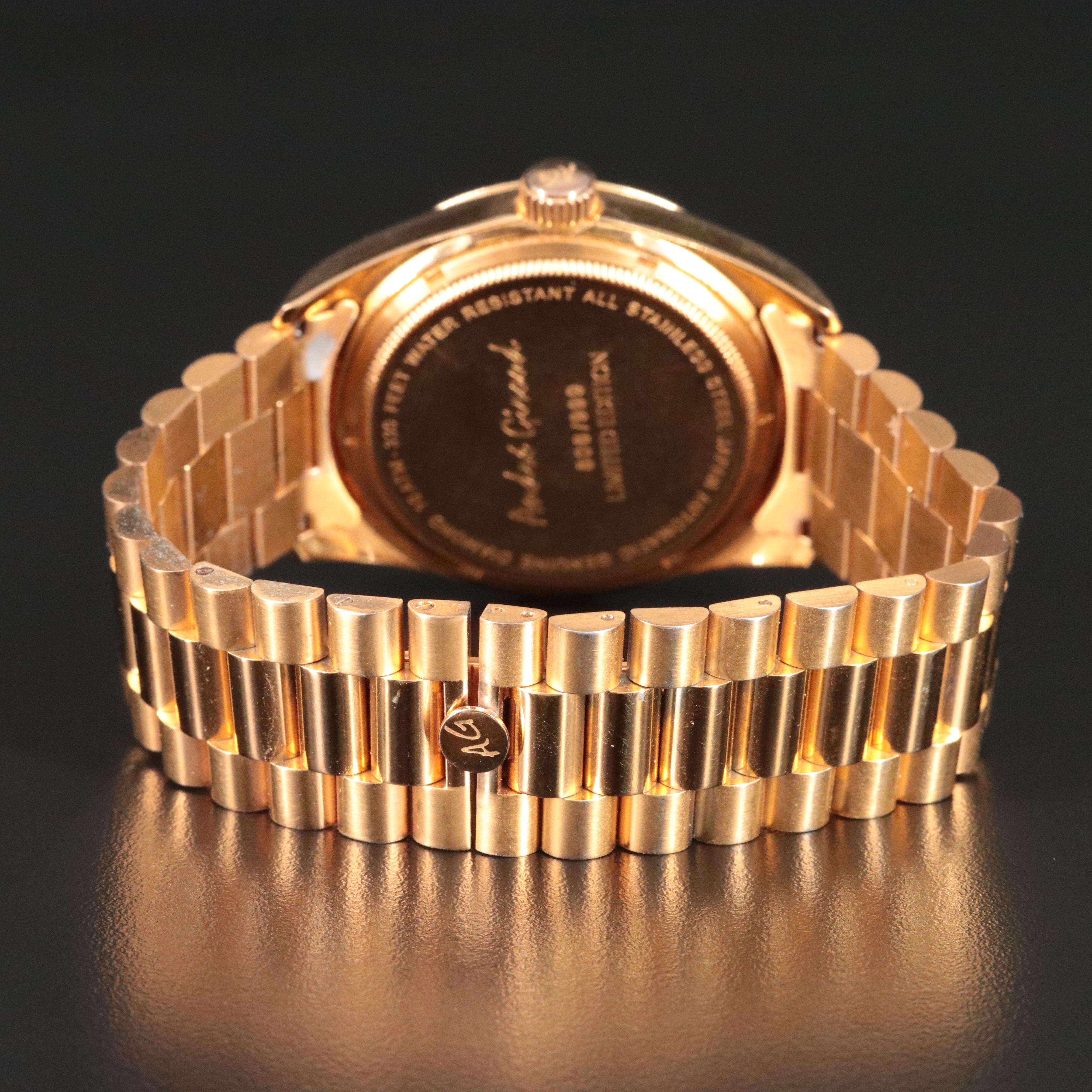André Giroud Diamond Dial Gold Tone Date Watch