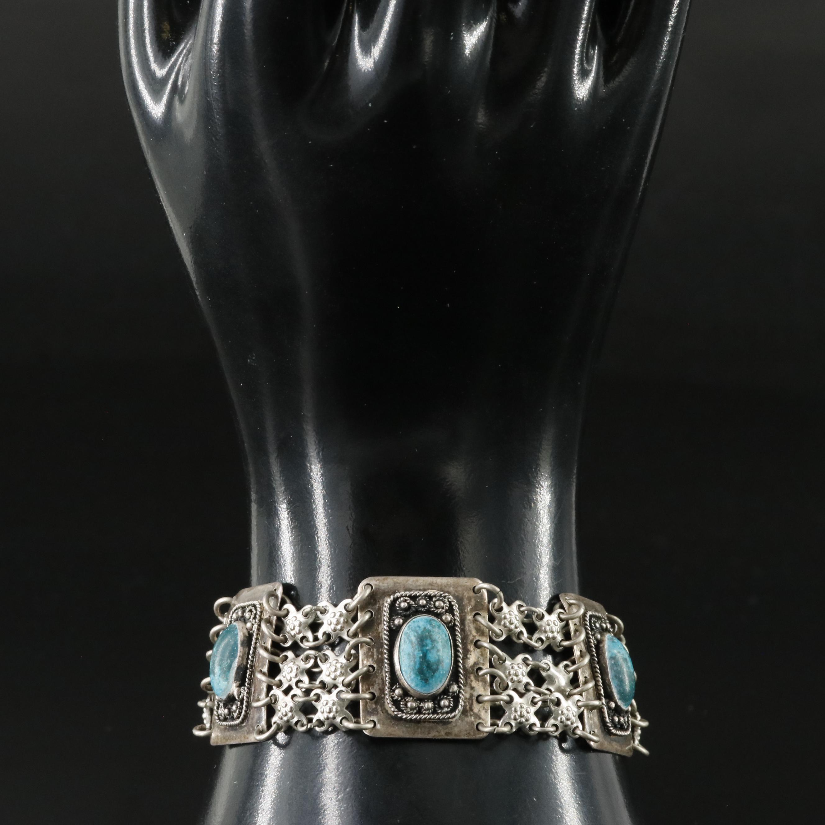 Sterling Turquoise Panel Bracelet