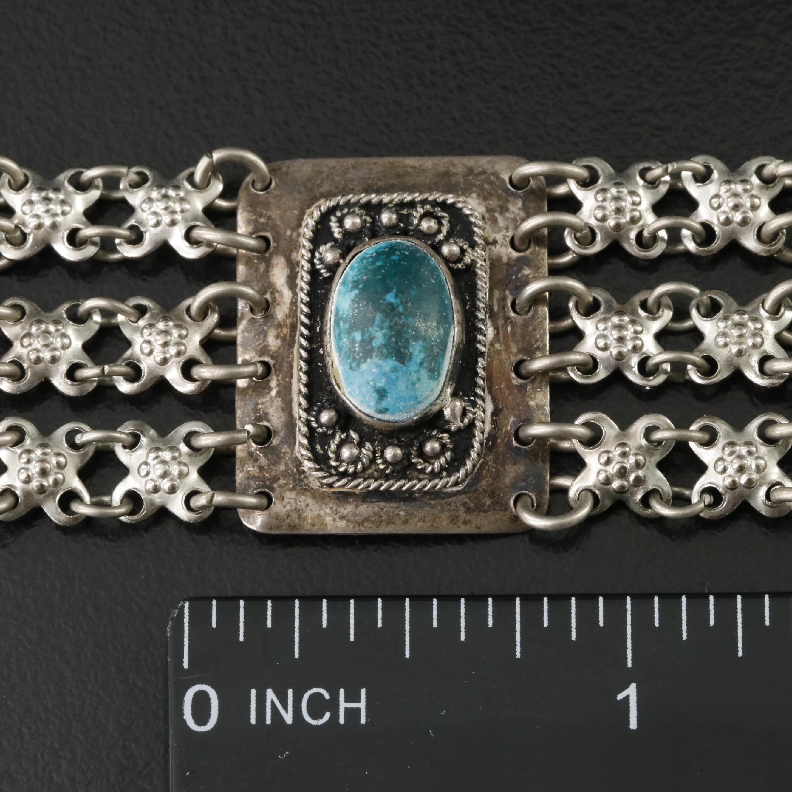 Sterling Turquoise Panel Bracelet