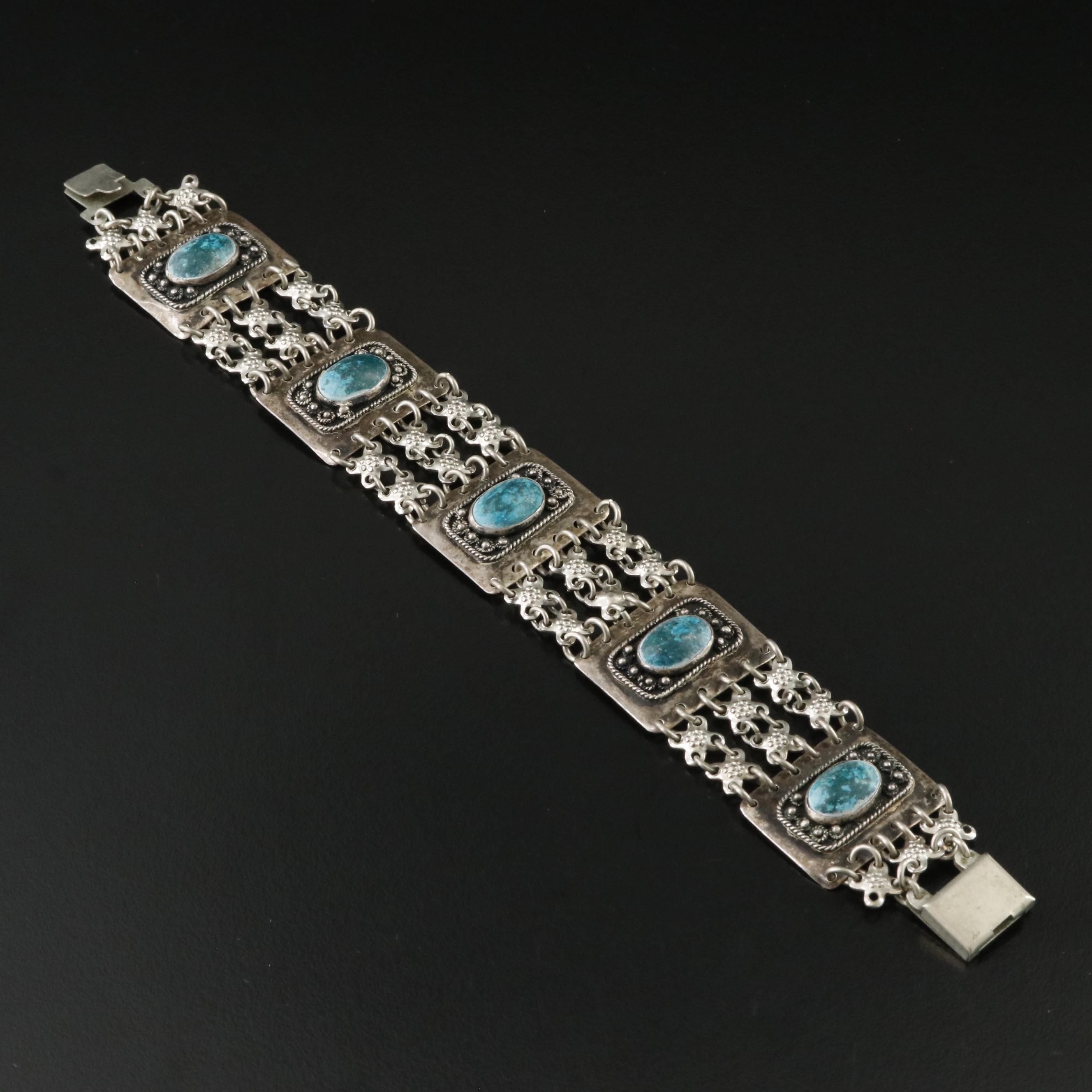 Sterling Turquoise Panel Bracelet