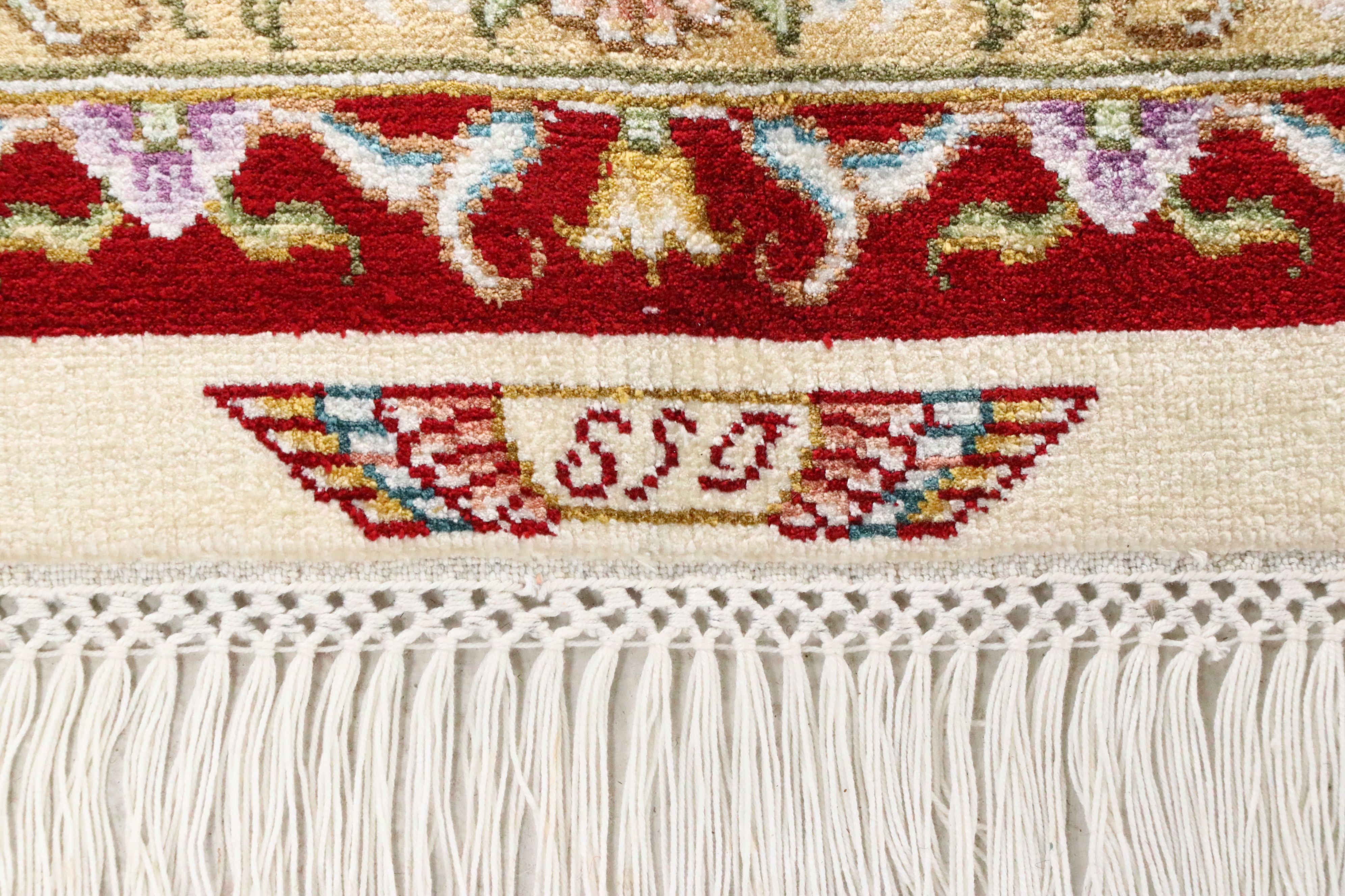 5'1 x 8'7 Hand-Knotted Signed Persian Qom Silk Area Rug