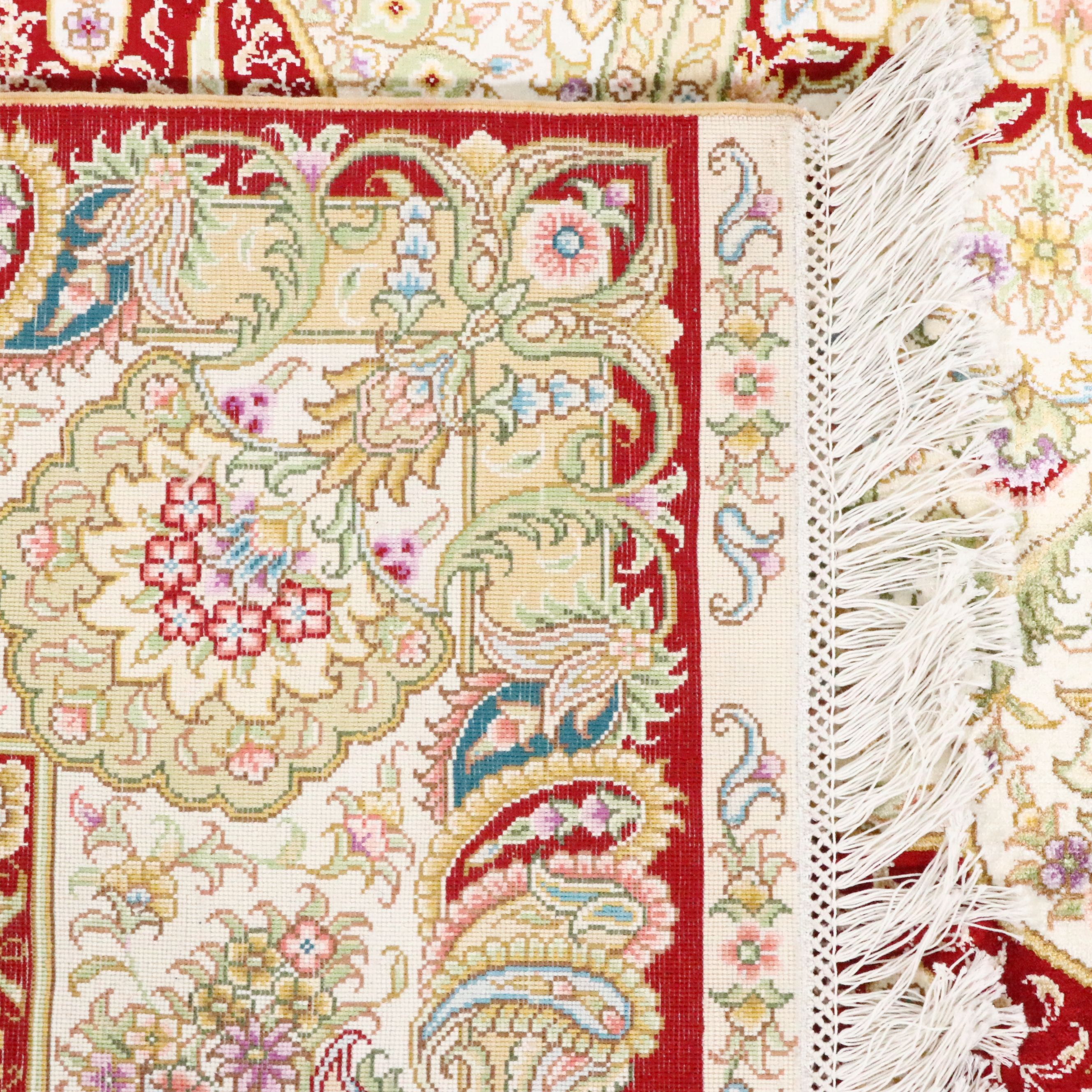 5'1 x 8'7 Hand-Knotted Signed Persian Qom Silk Area Rug