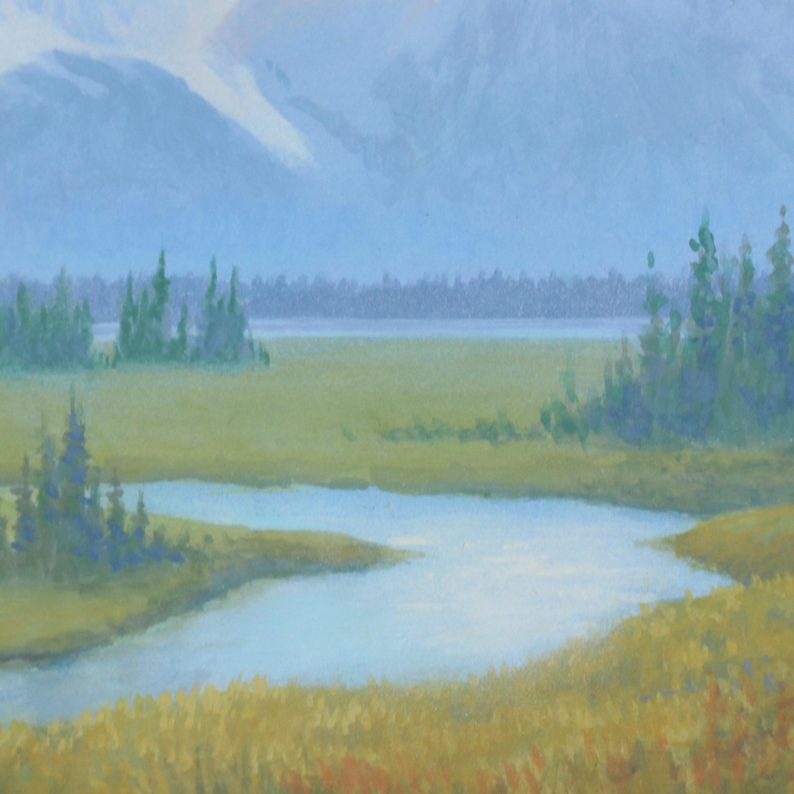 Chuck Marshall Gouache Illustration of Soaring Bald Eagle