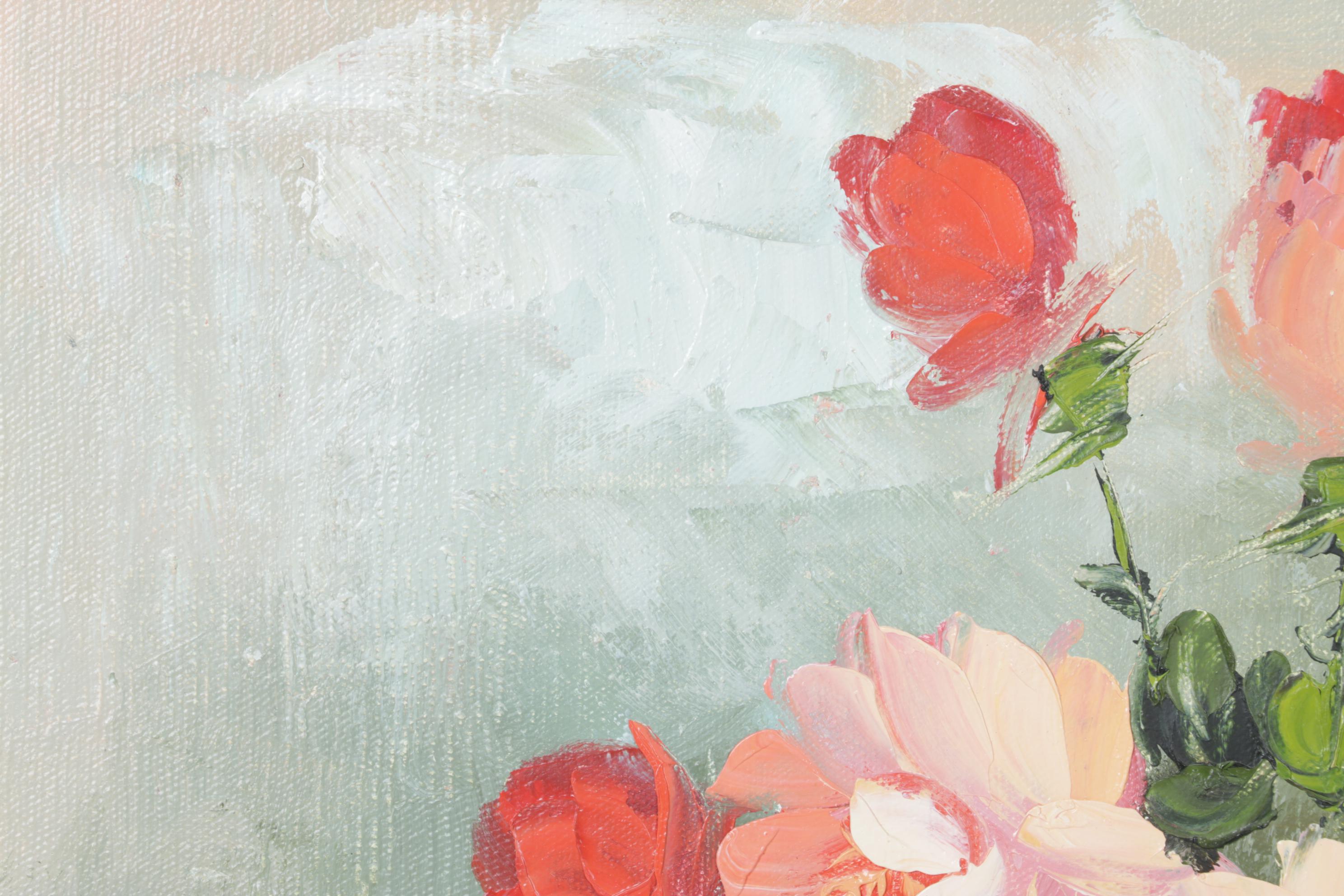 Vaney Floral Still Life Oil Painting, Late 20th Century