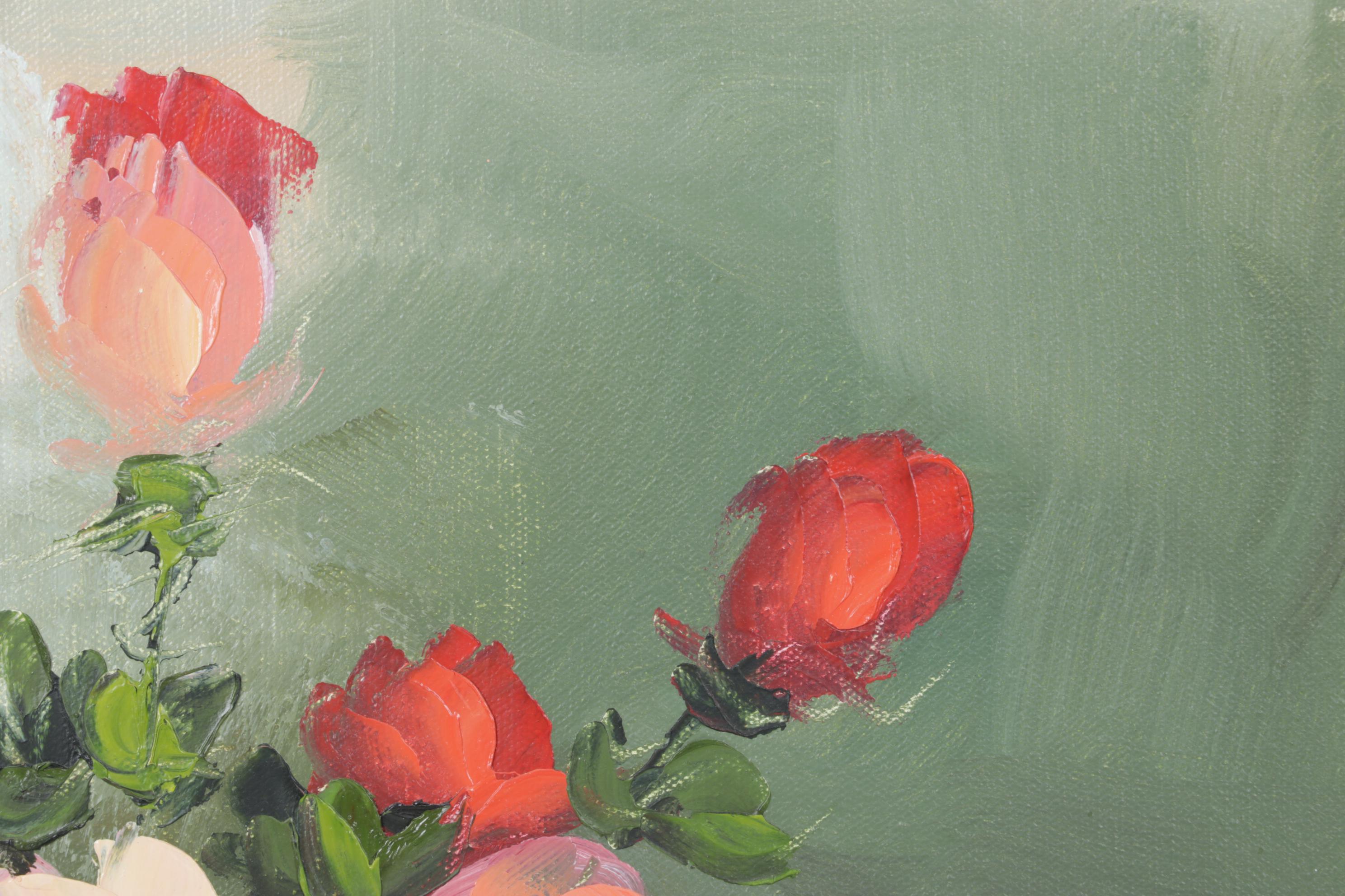 Vaney Floral Still Life Oil Painting, Late 20th Century