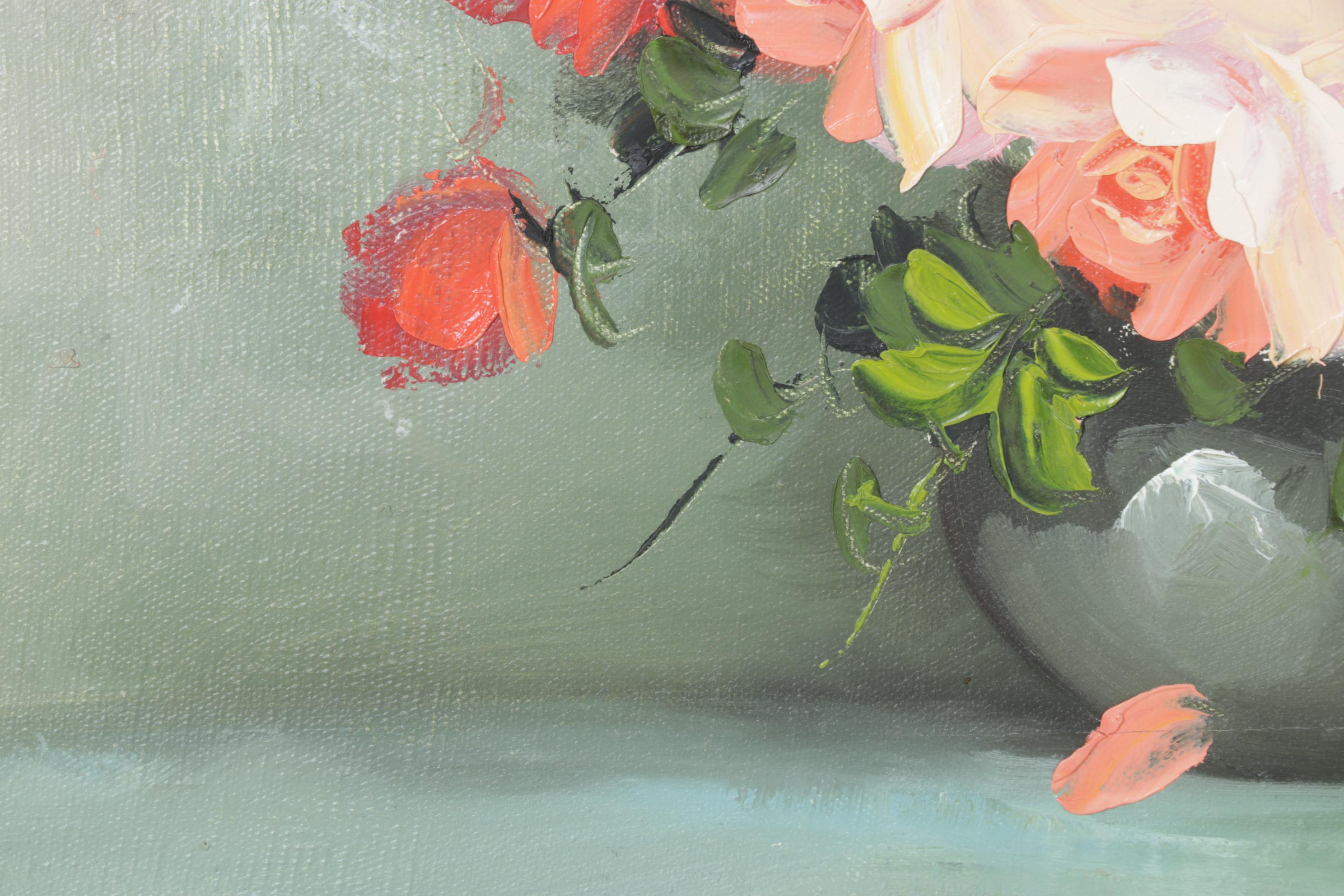 Vaney Floral Still Life Oil Painting, Late 20th Century