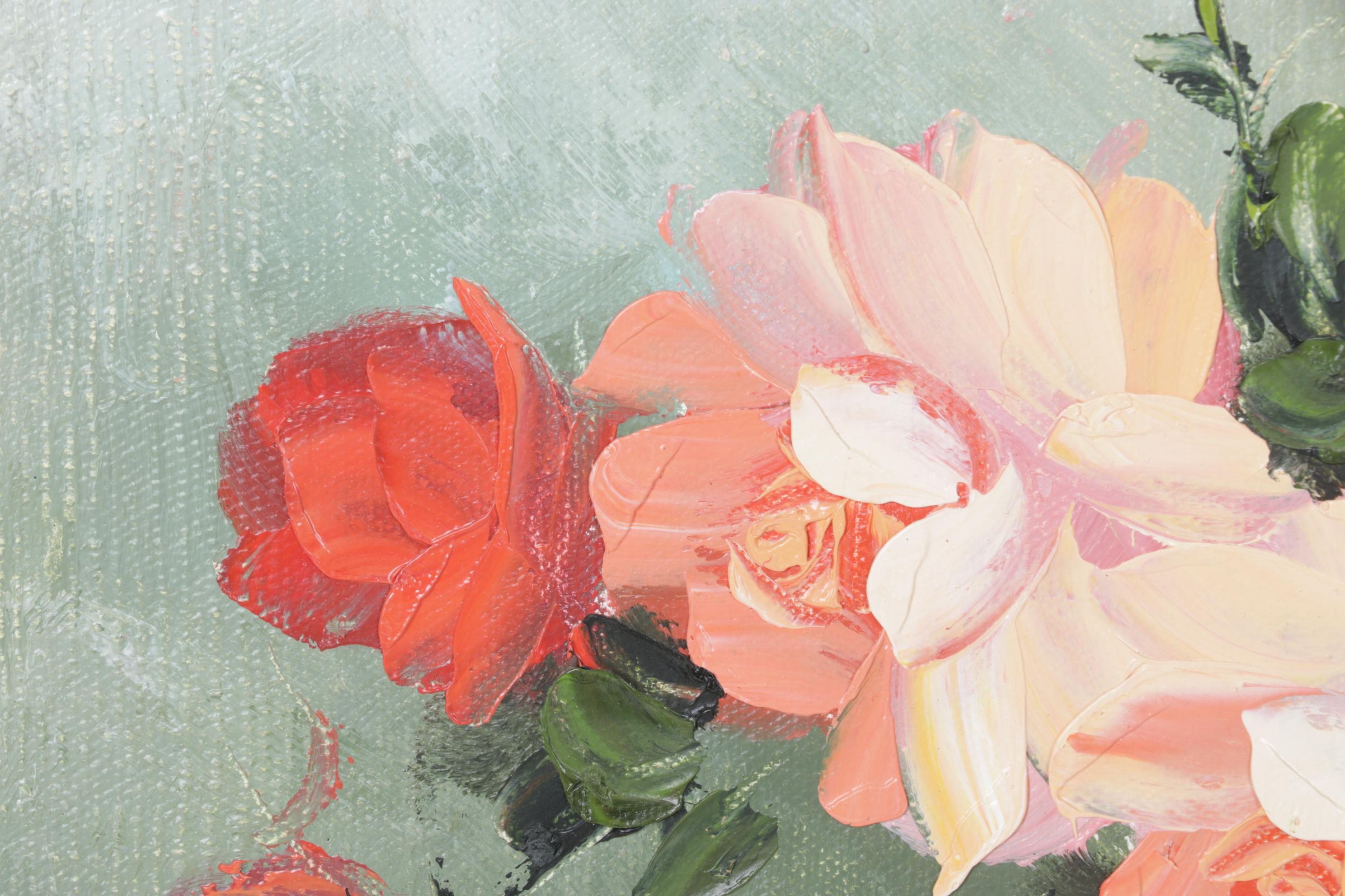 Vaney Floral Still Life Oil Painting, Late 20th Century