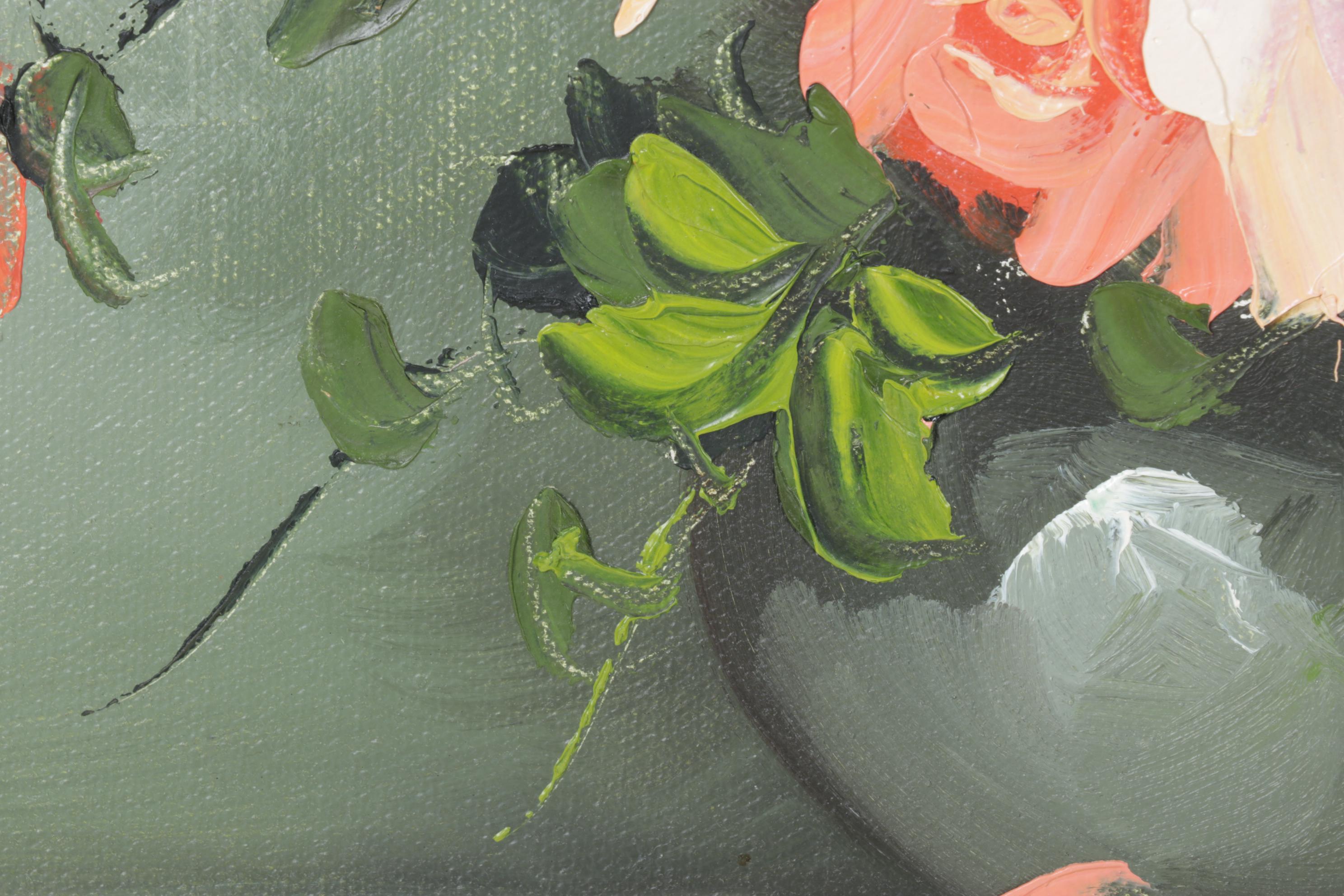 Vaney Floral Still Life Oil Painting, Late 20th Century