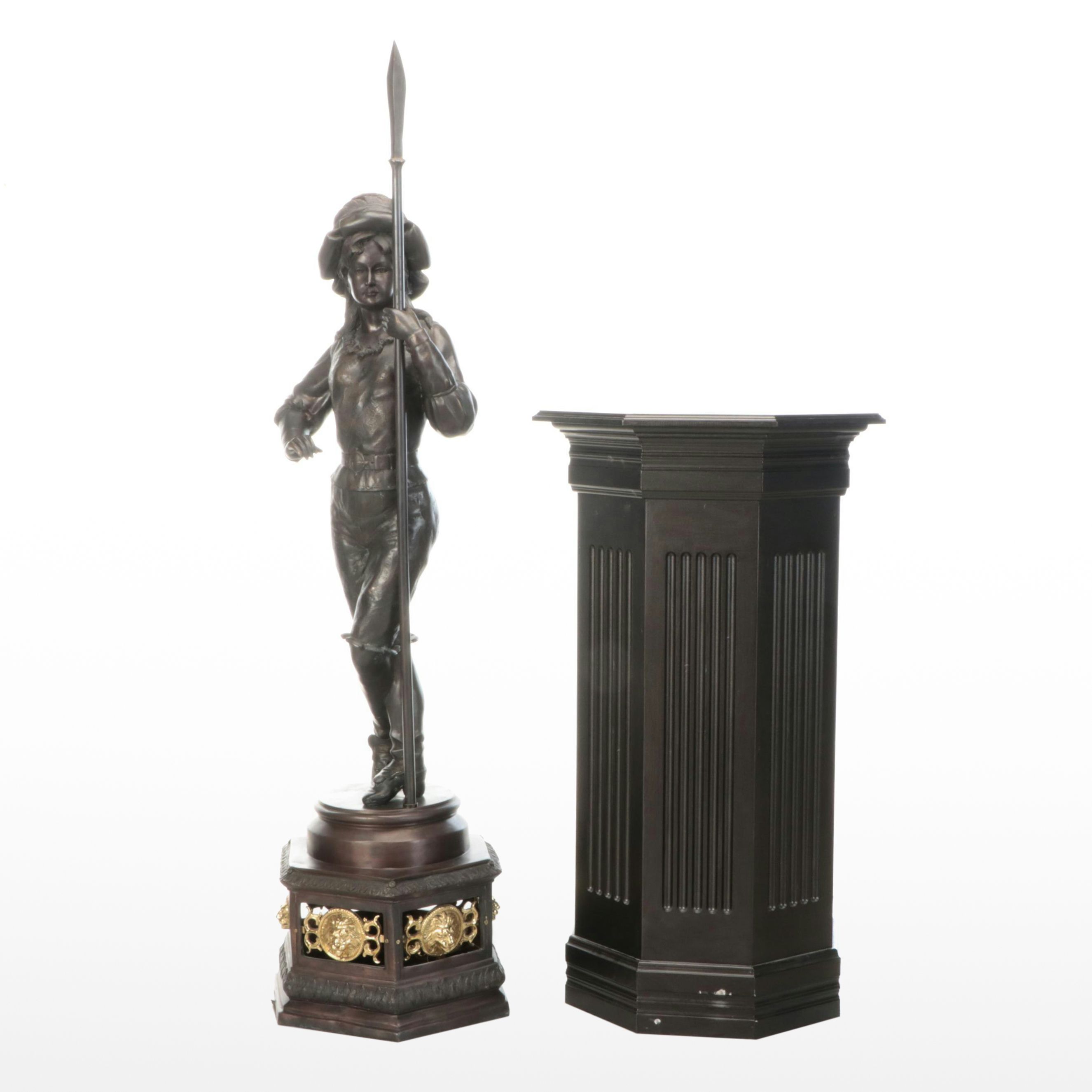 Mathurin Moreau Style Bronze Girl with Spear Sculpture