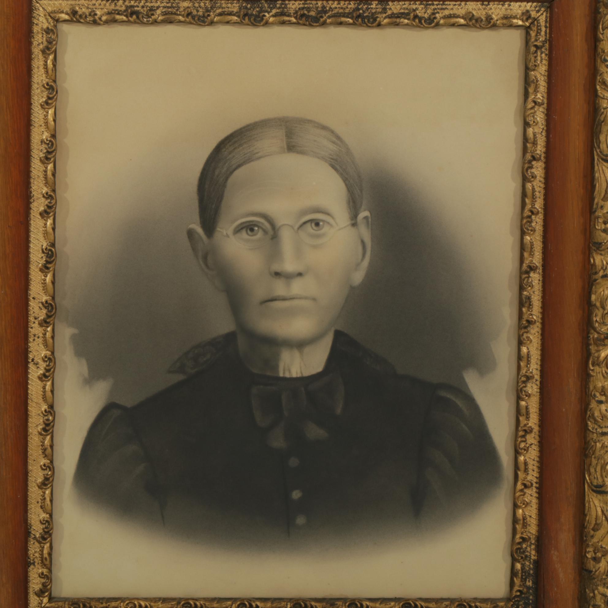 Crayon Portraits of Elderly Man and Woman, Mid to Late 19th Century