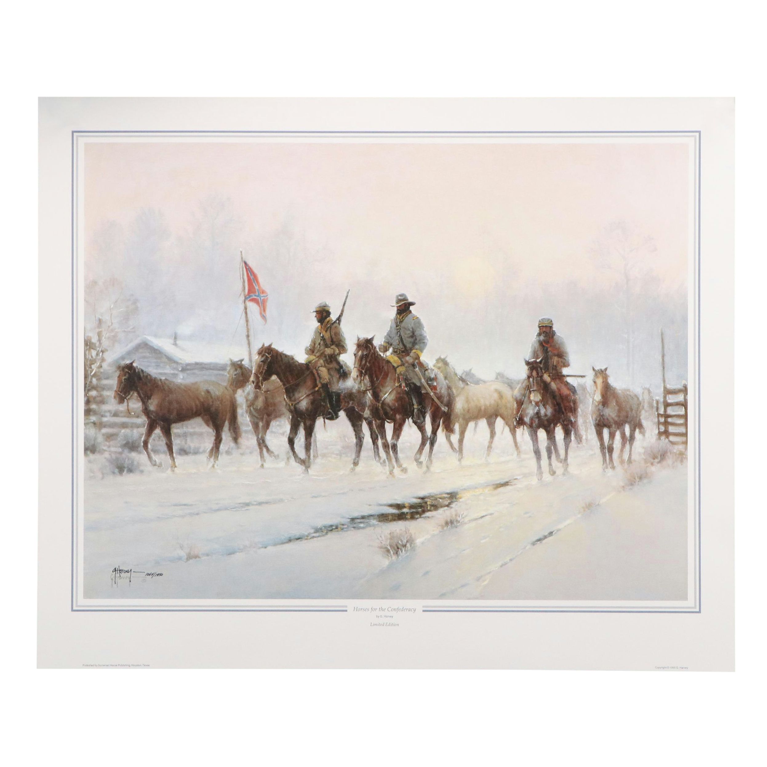 G. Harvey Civil War Offset Lithograph "Horses for the Confederacy," 1992