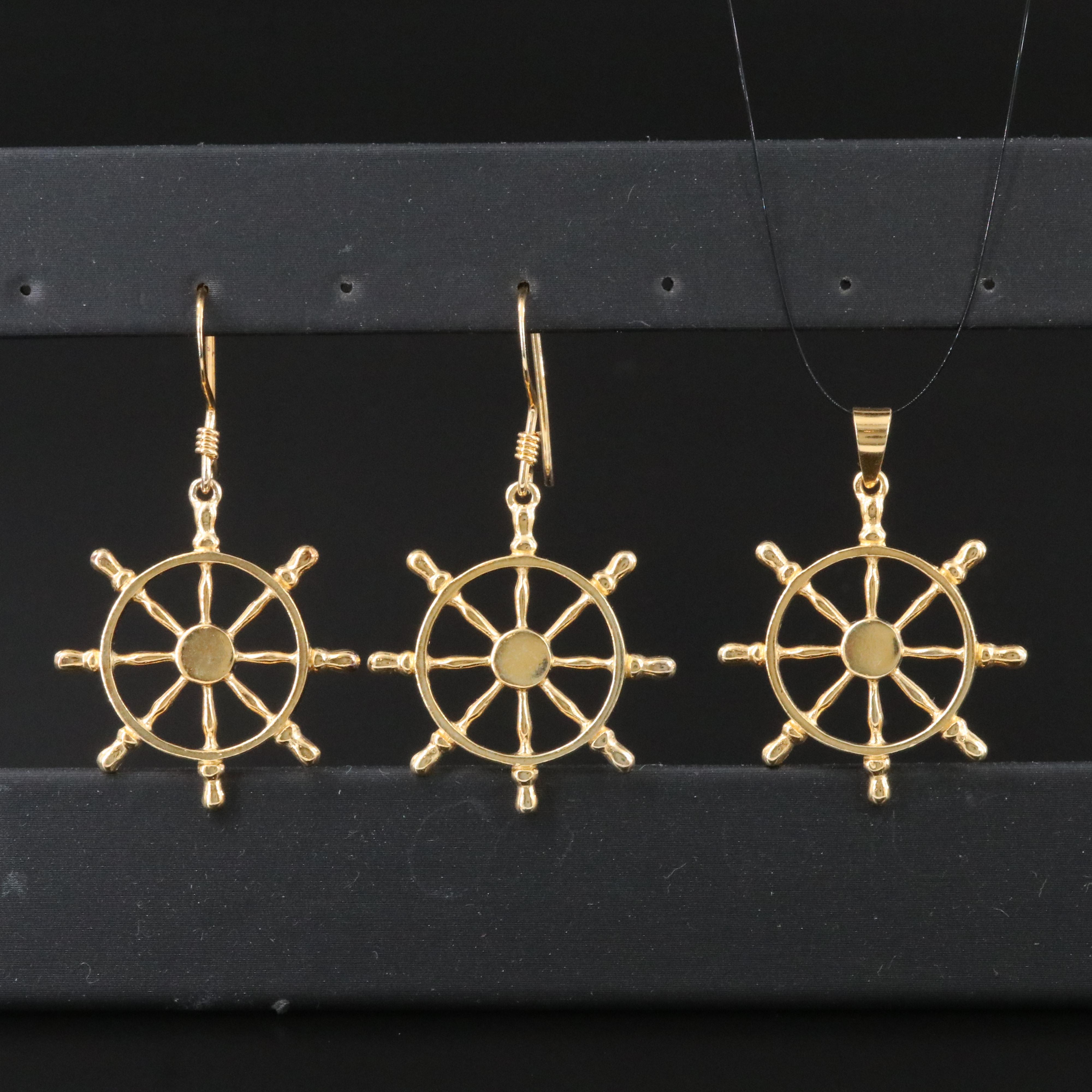 Sterling Ship's Wheel Earrings and Pendant