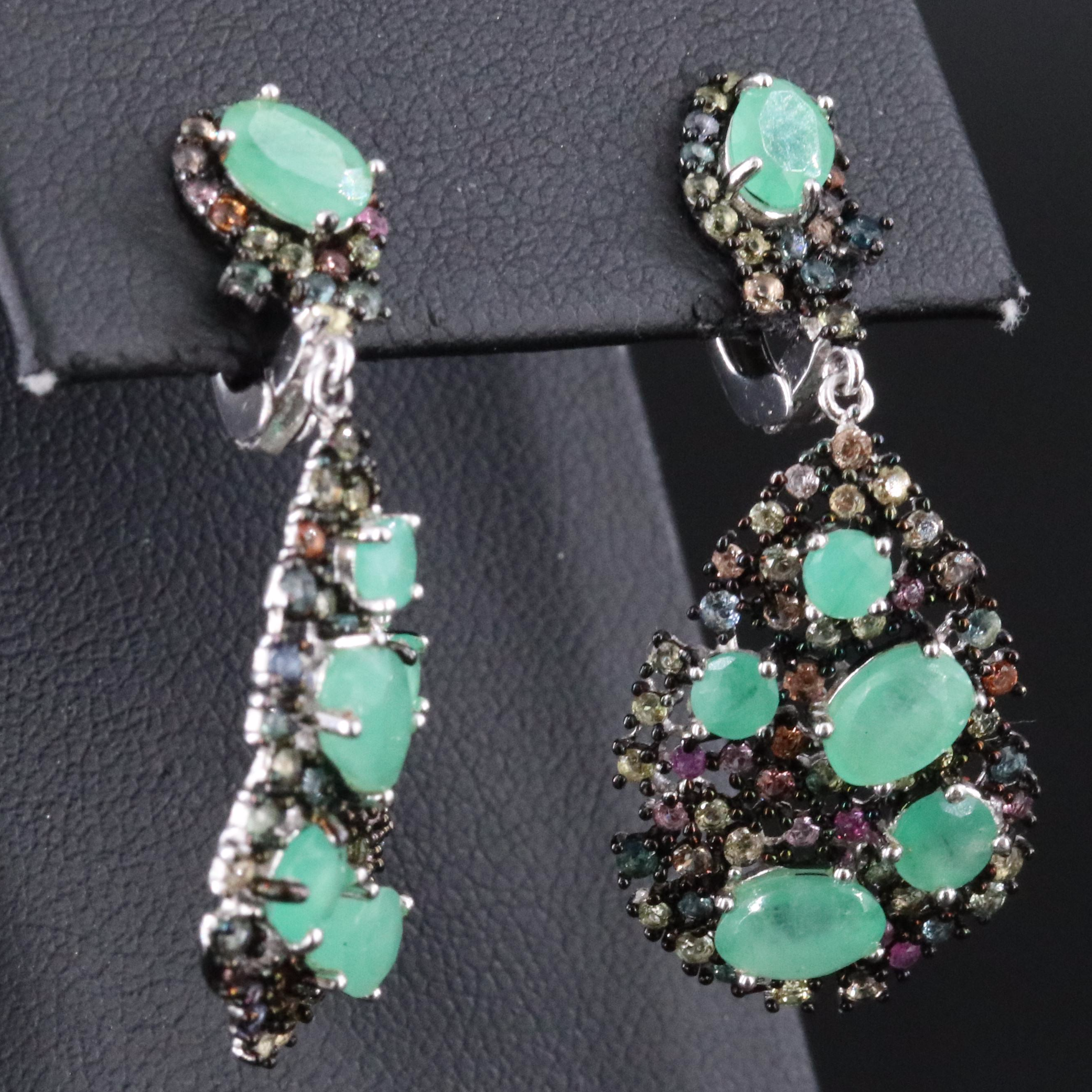 Sterling Emerald and Sapphire Earrings